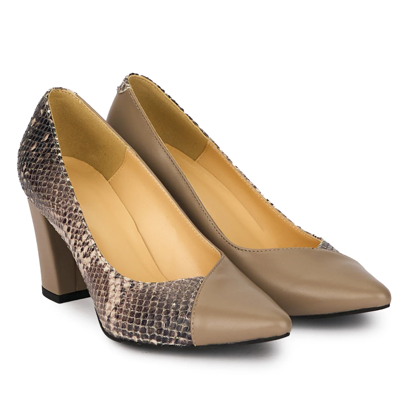 Pantofi eleganti dama din piele naturala bej cu toc gros 7.5 cm 18051 - Image 4