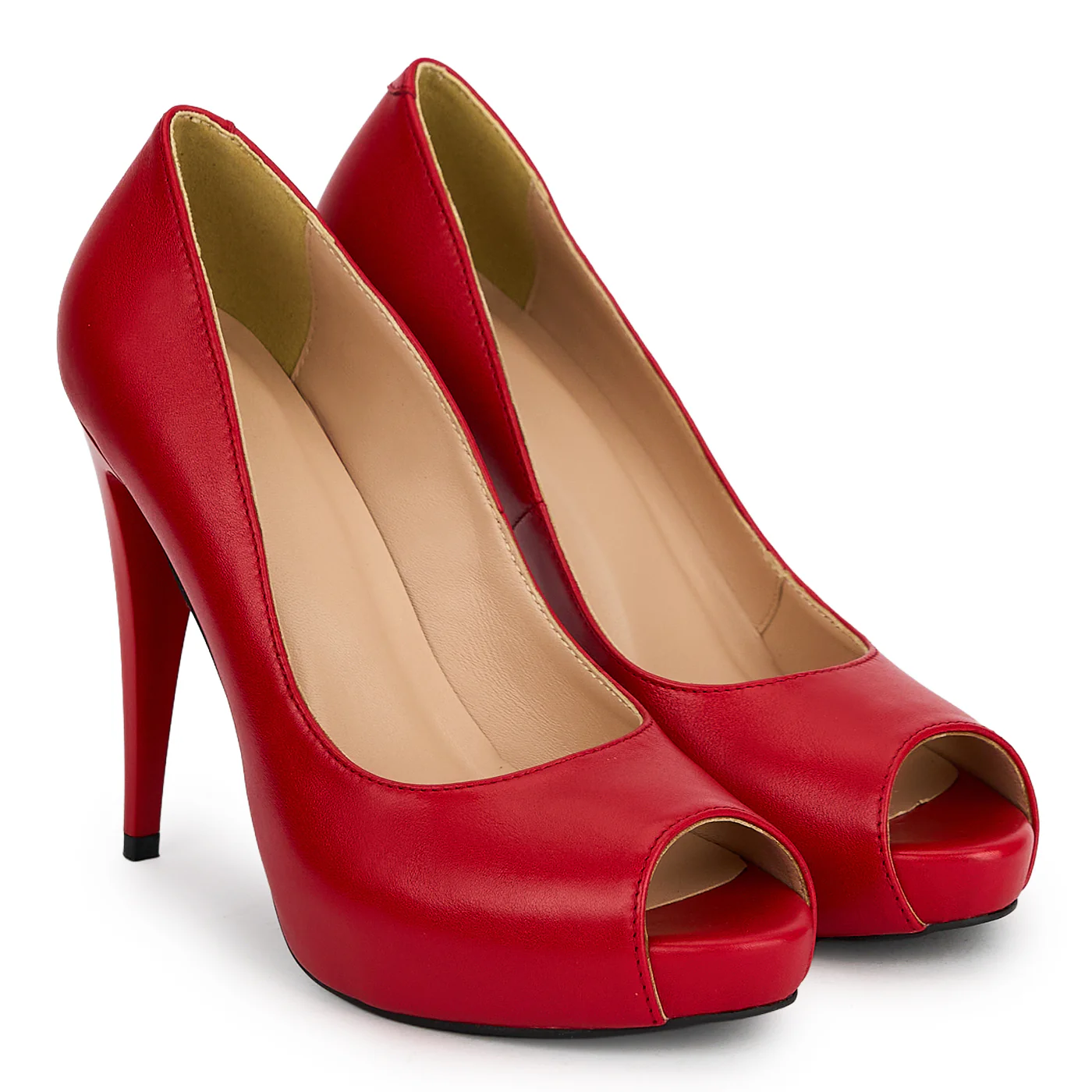 Pantofi eleganti dama din piele naturala rosie cu toc subtire 11.5 cm 19483 - Image 4