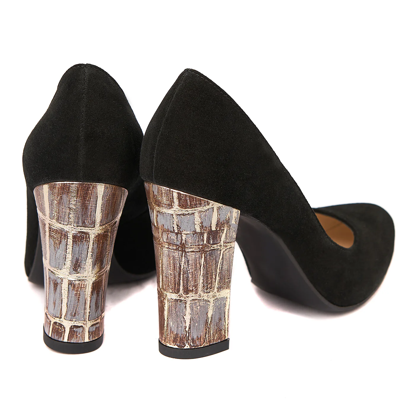 Pantofi eleganti di piele naturala negra cu toc imbracat 4431 - Image 2