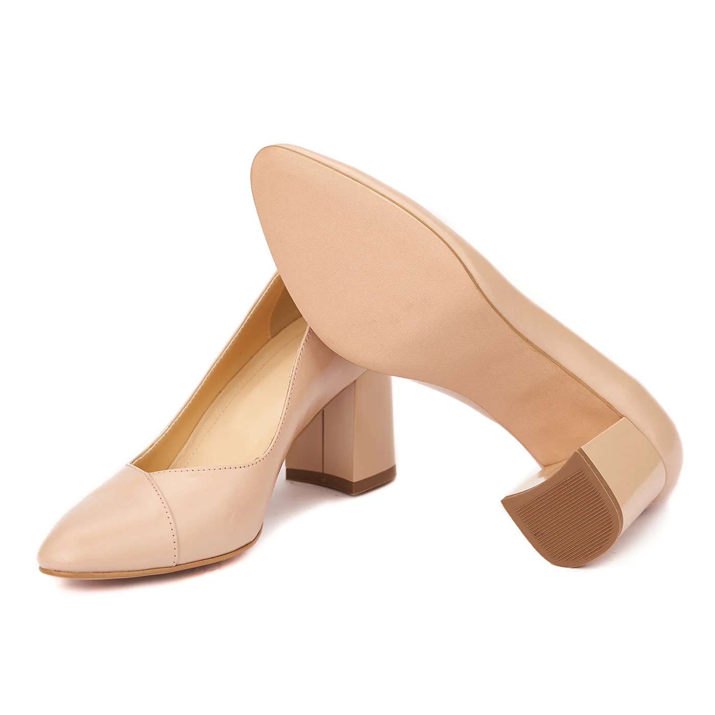Pantofi eleganti din piele naturala bej cu toc vopsit 4457 - Image 3