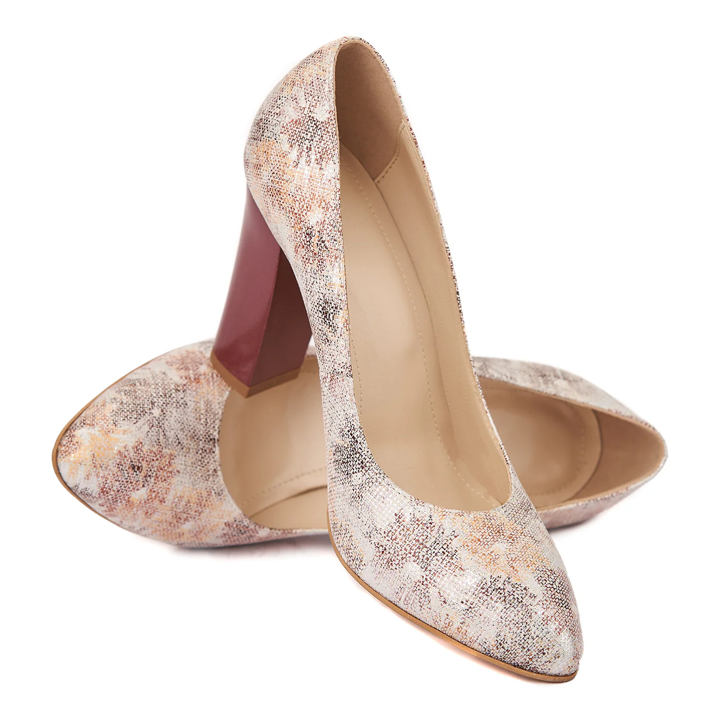 Pantofi eleganti din piele naturala floral cu toc vopsit 4443 - Image 4