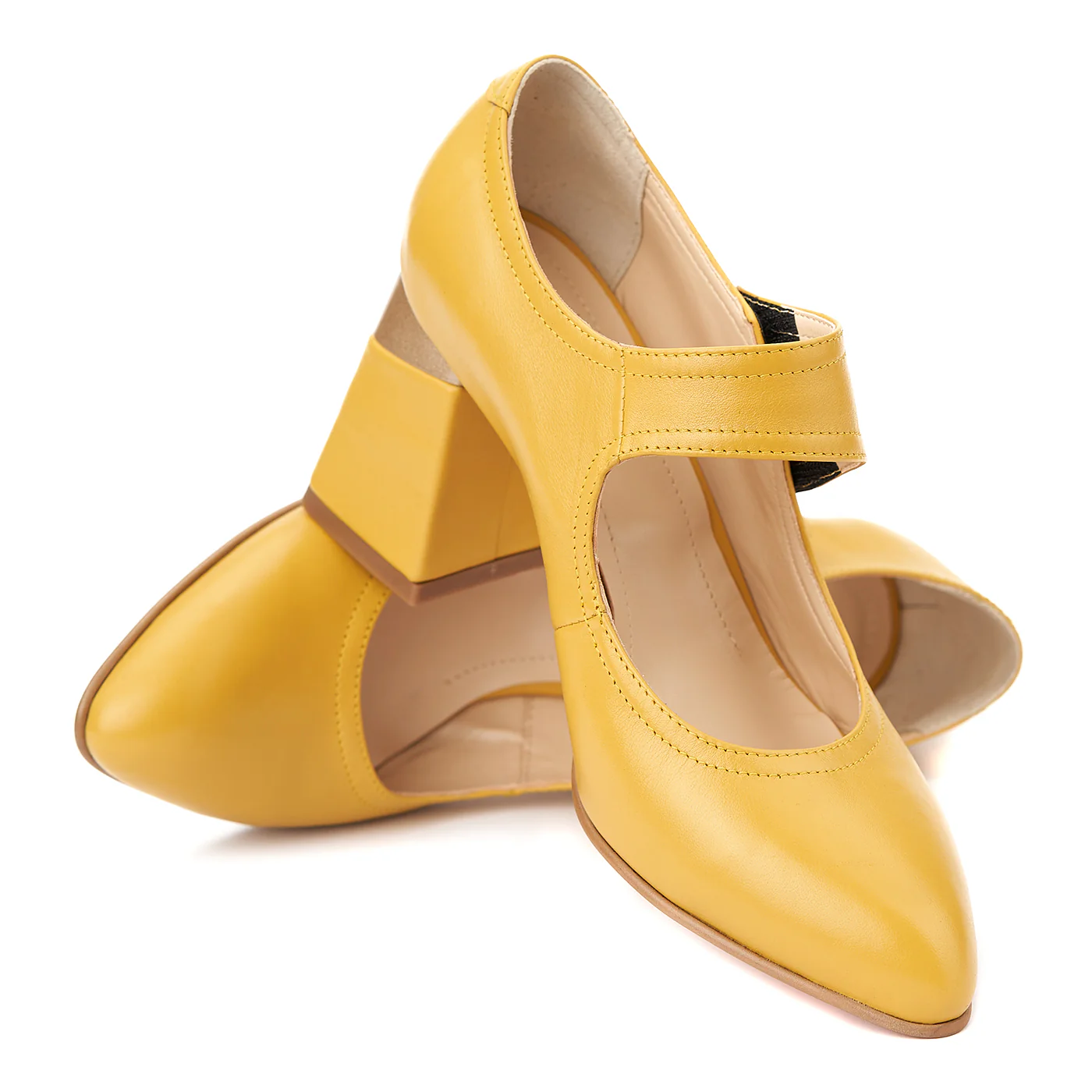 Pantofi eleganti din piele naturala galbena 4381 - Image 4