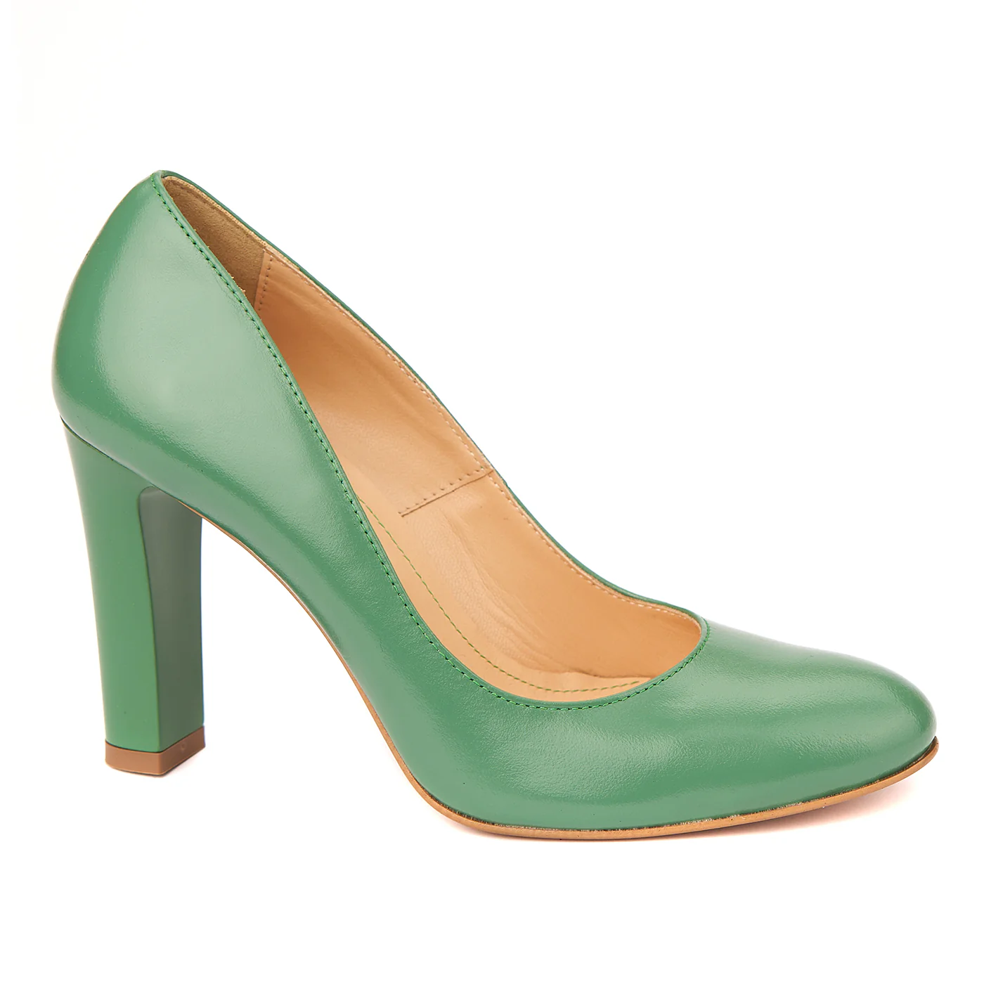 Pantofi eleganti din piele naturala verde cu toc vopsit 4442