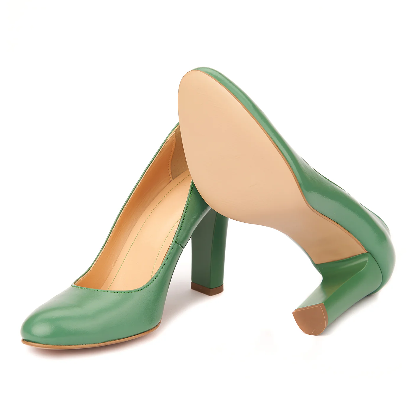 Pantofi eleganti din piele naturala verde cu toc vopsit 4442 - Image 3