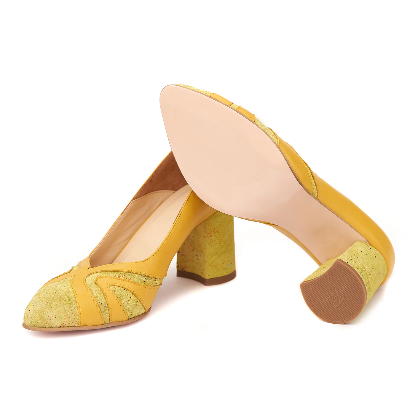 Pantofi Galbeni cu Toc Gros 8 Cm Eleganti din Piele Naturala 4255 - Image 3