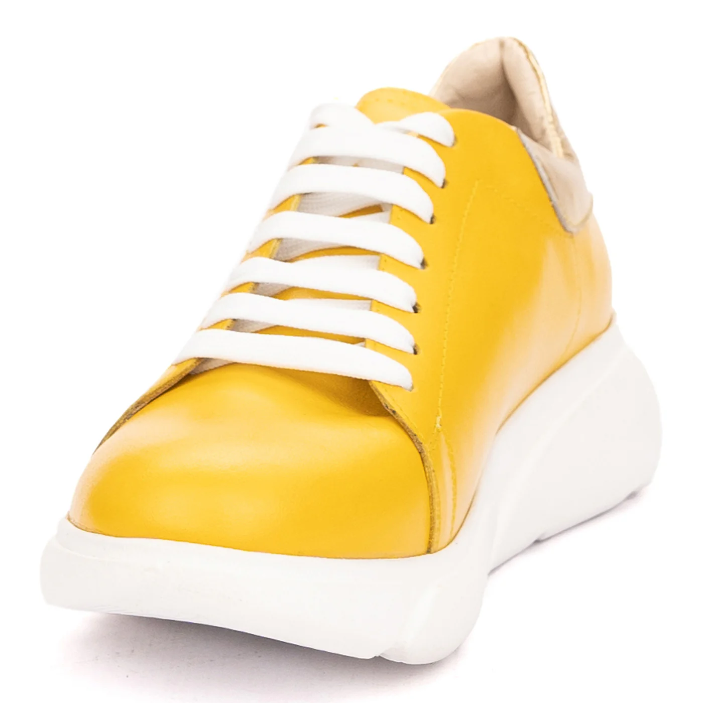 Pantofi Galbeni Dama din Piele Naturala cu Siret 8878 - Image 4
