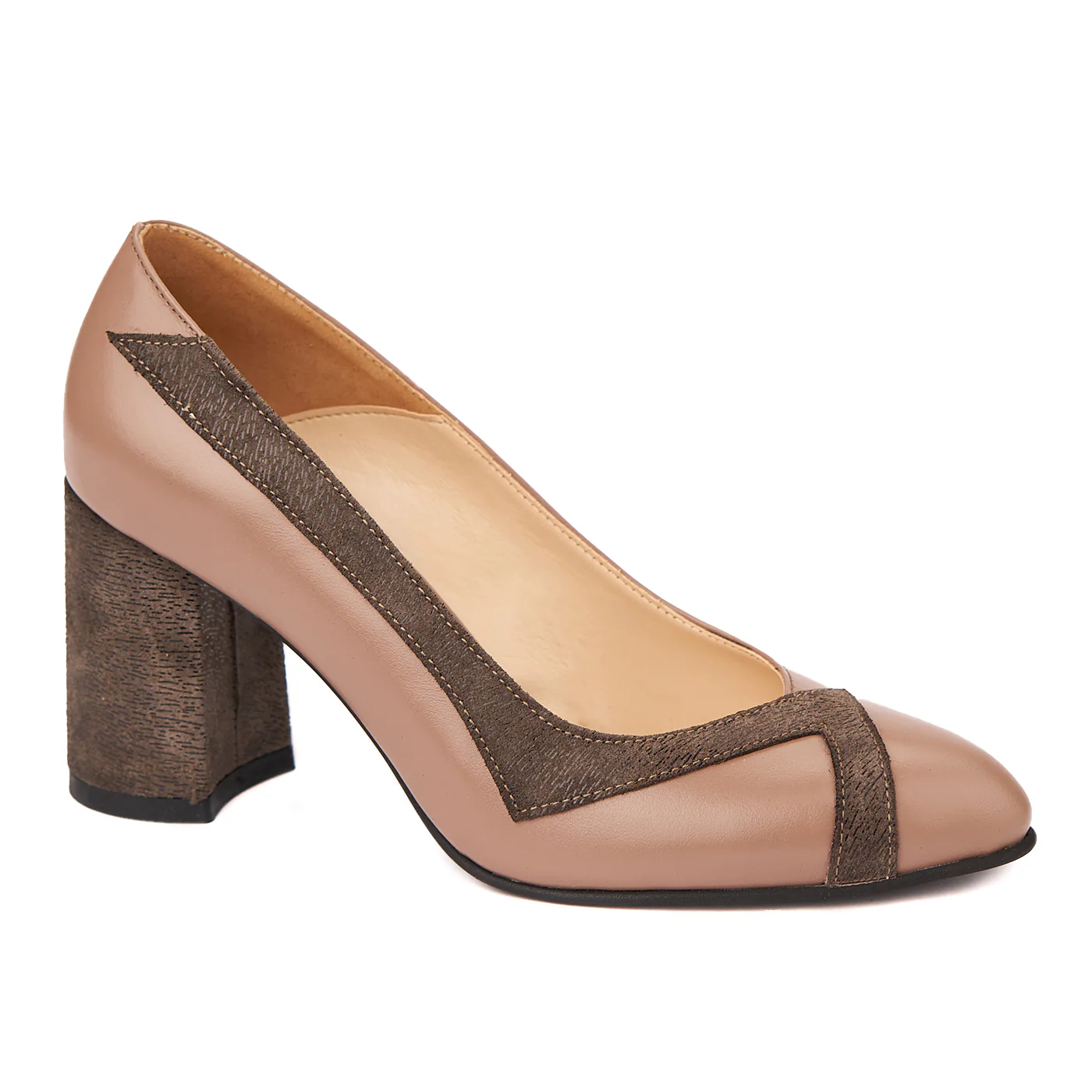 Pantofi Maro cu Toc Gros 8 Cm Eleganti din Piele Naturala 4243