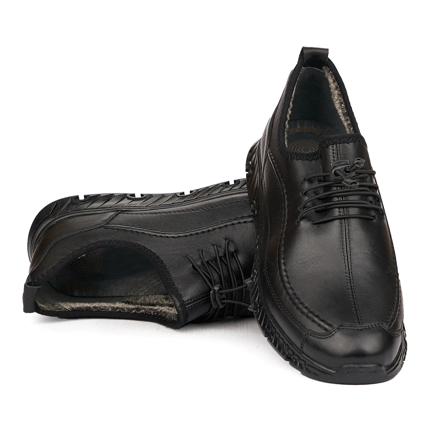 Pantofi Negri Barbati Casual Imblaniti din Piele Naturala 7062 - Image 4
