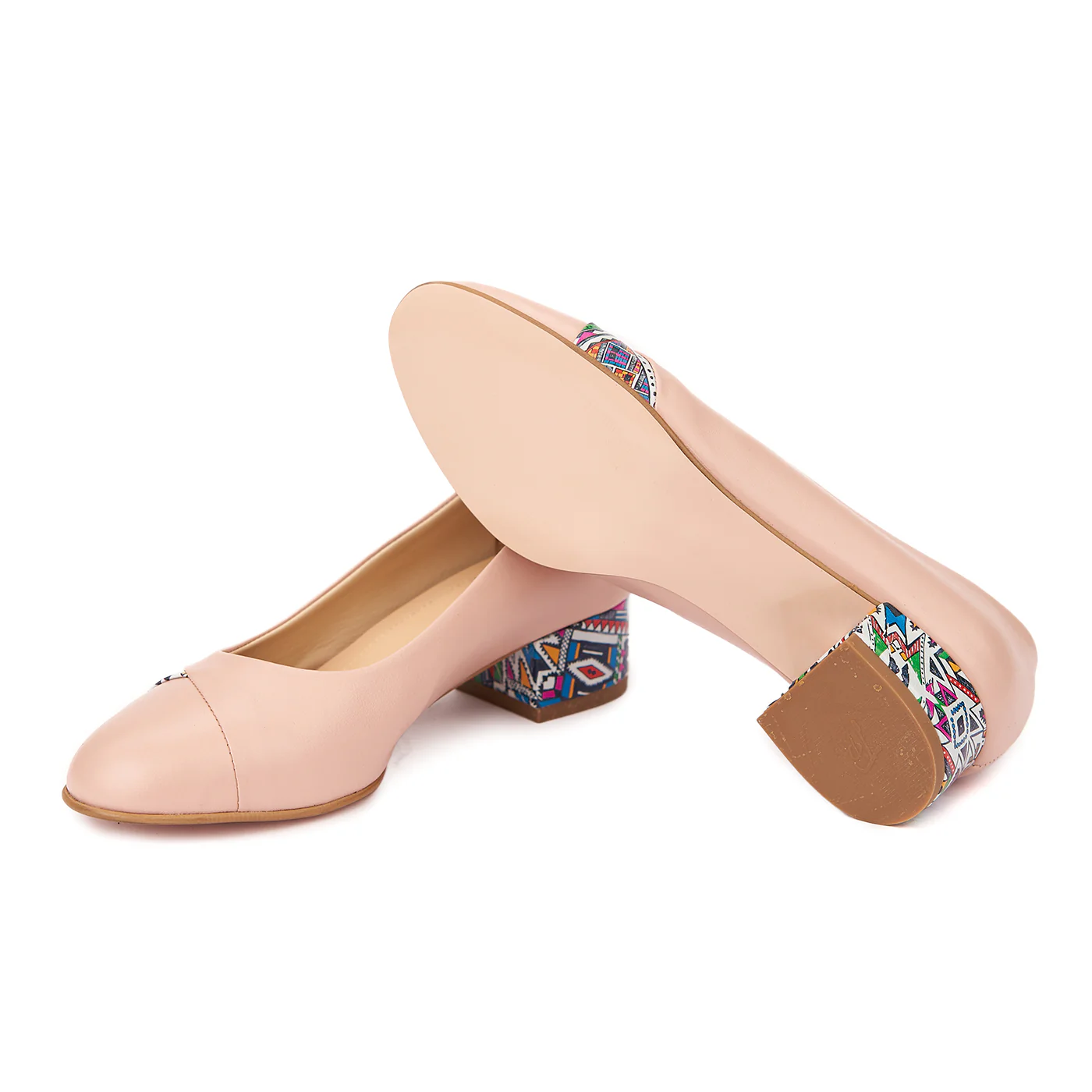Pantofi nude cu toc mic din piele naturala 4486 - Image 3