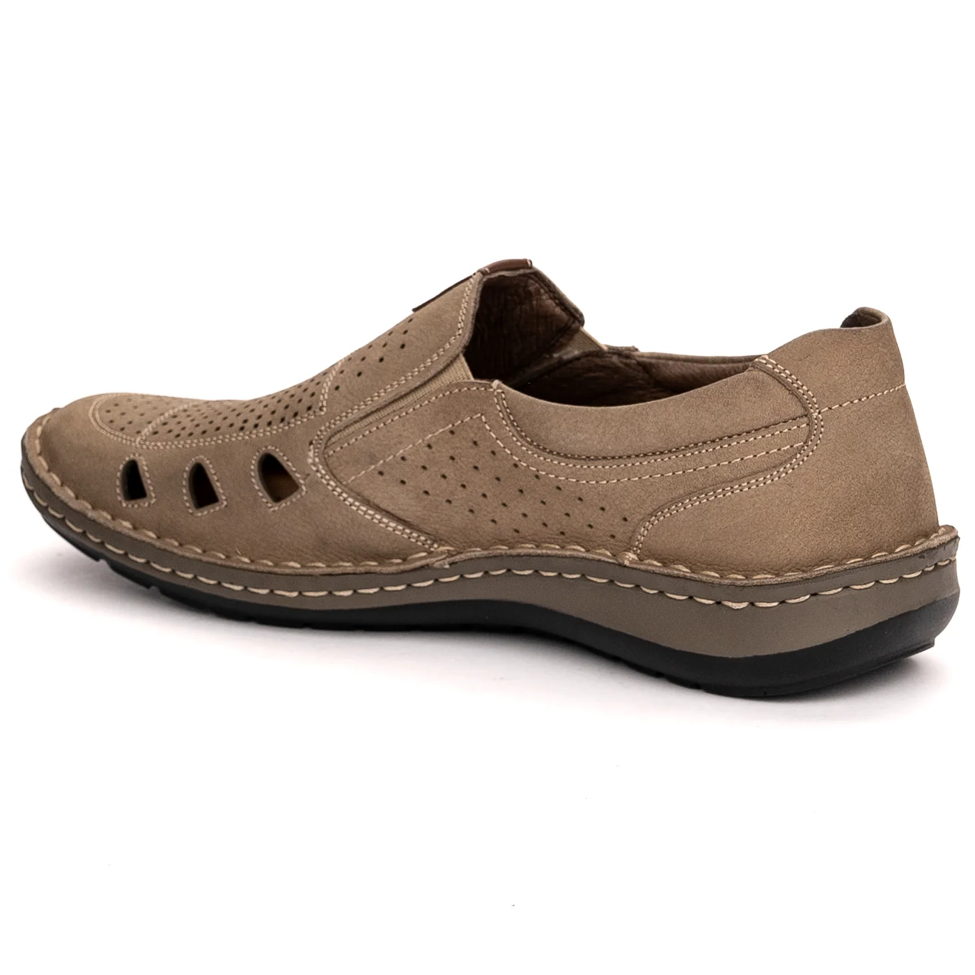Pantofi perforati barbati din piele naturala bej 7507 - Image 2