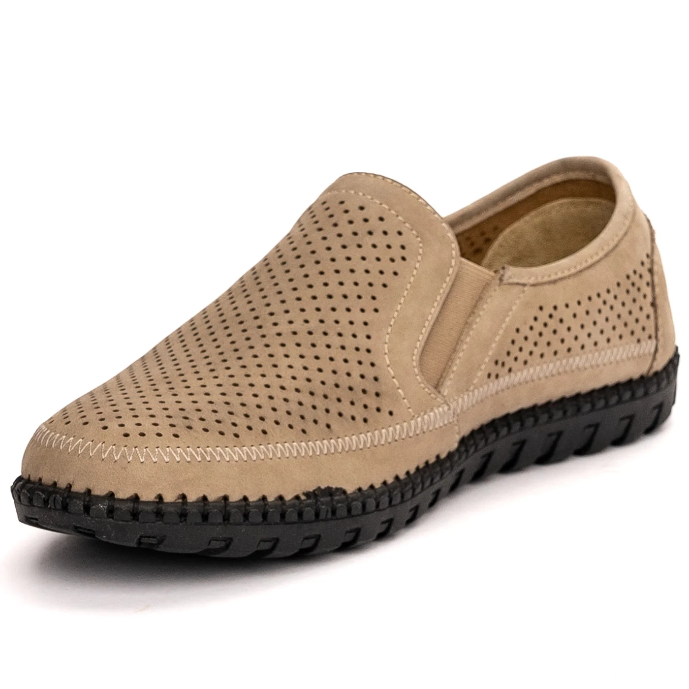 Pantofi perforati barbati din piele naturala bej 7510 - Image 3