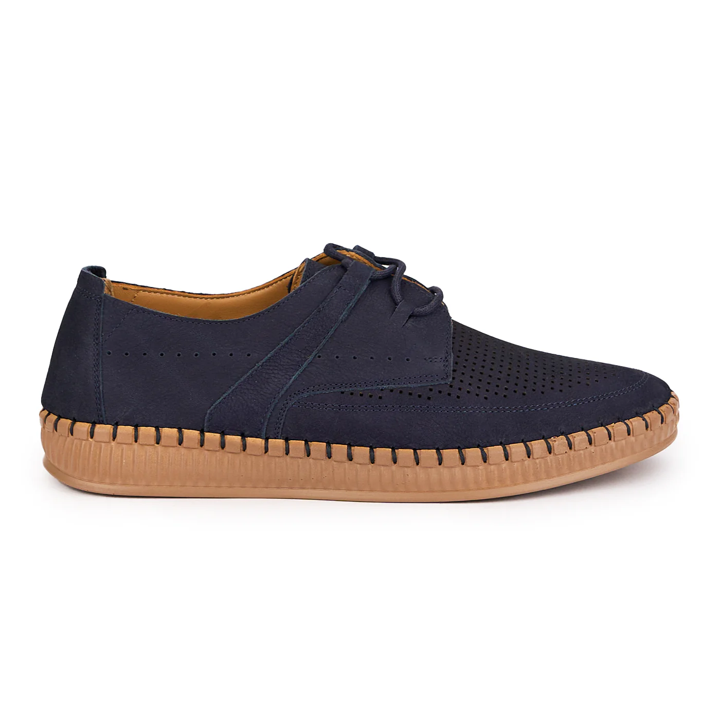 Pantofi perforati barbati din piele naturala bleumarin 7753