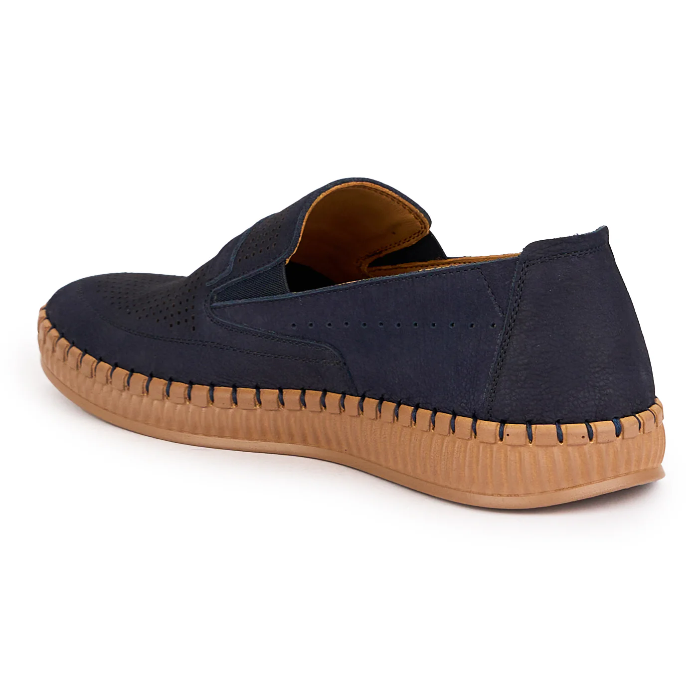 Pantofi perforati barbati din piele naturala bleumarin 7758 - Image 2