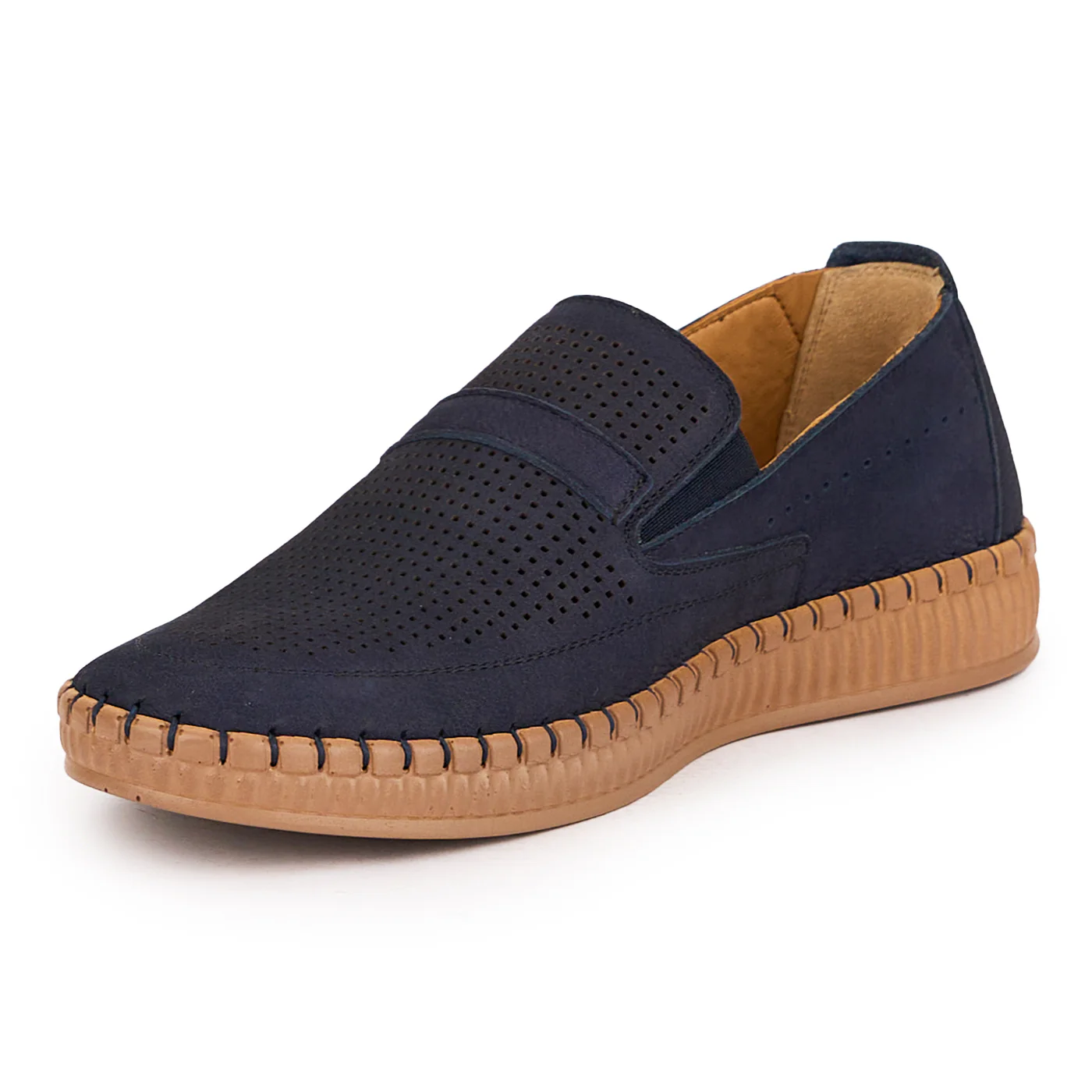Pantofi perforati barbati din piele naturala bleumarin 7758 - Image 3
