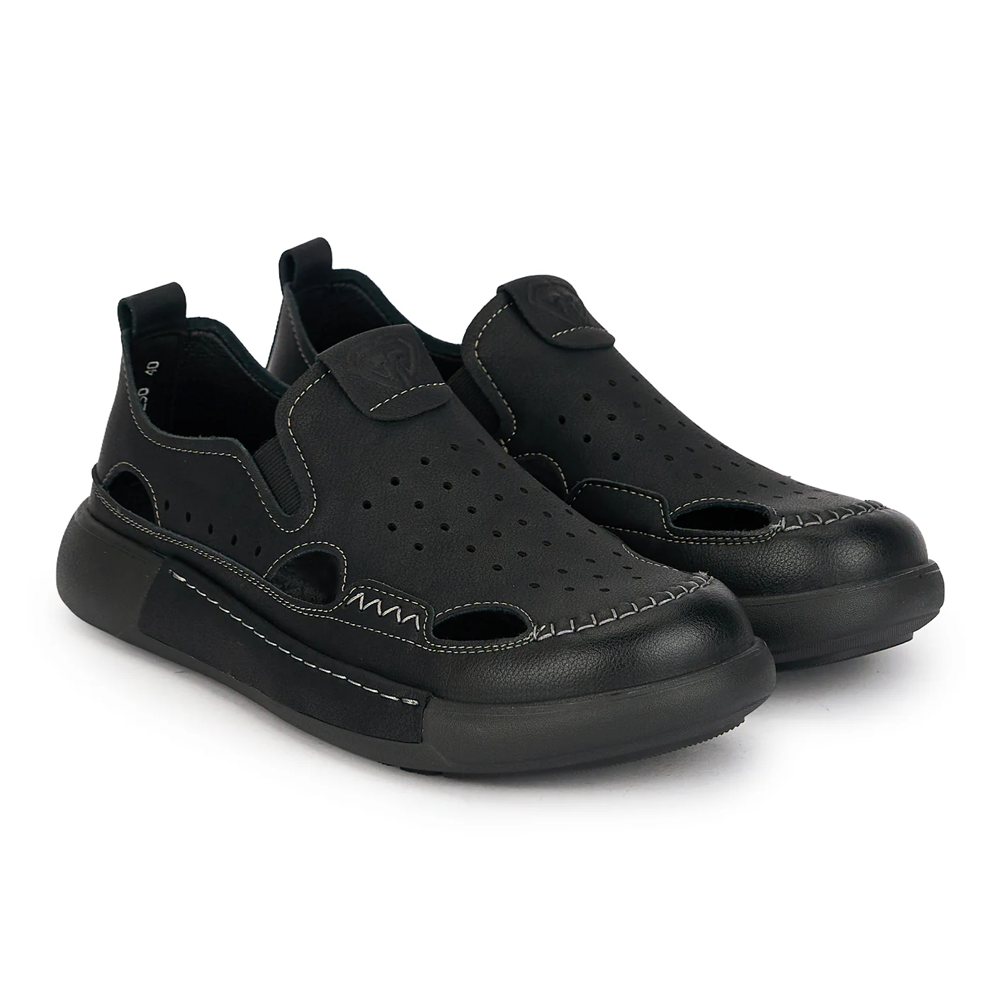 Pantofi perforati barbati din piele naturala neagra 20182 - Image 4
