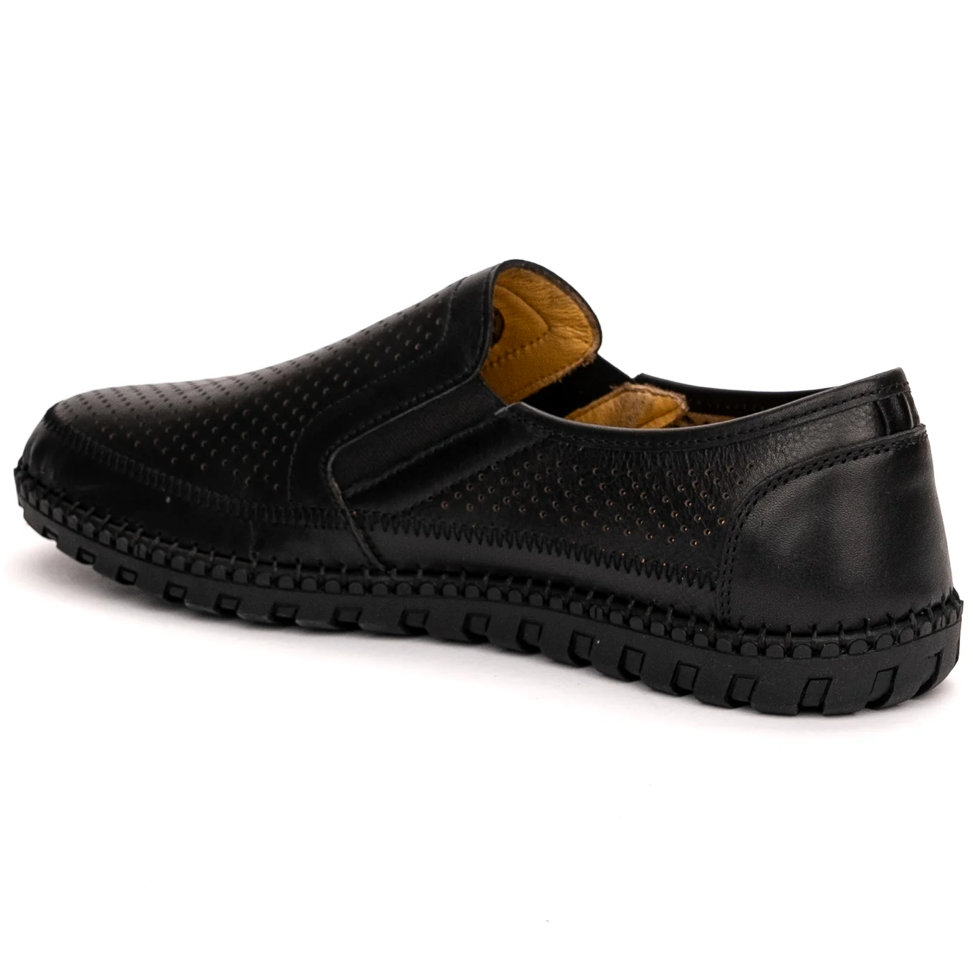 Pantofi perforati barbati din piele naturala neagra 7504 - Image 2