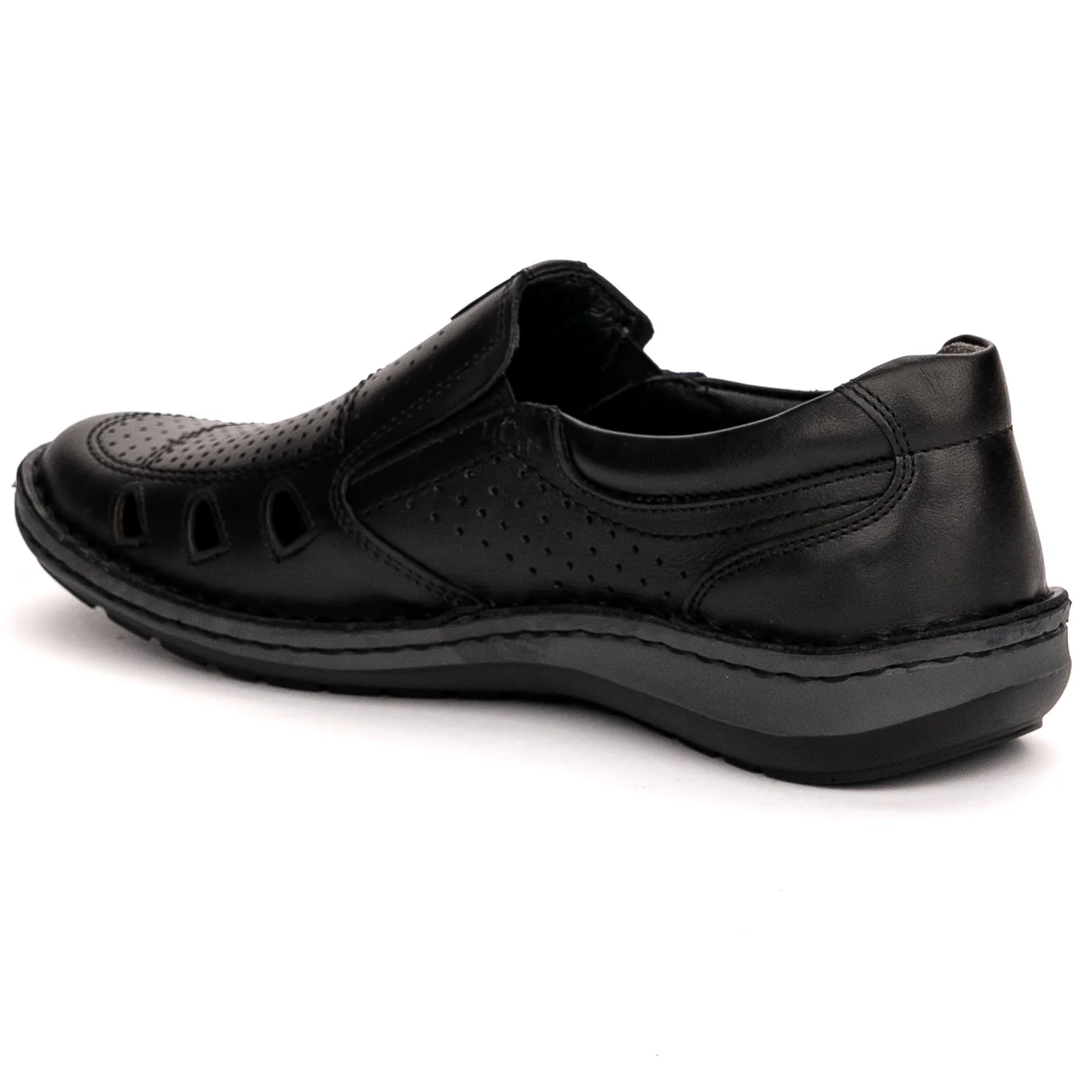 Pantofi perforati barbati din piele naturala neagra 7508 - Image 2