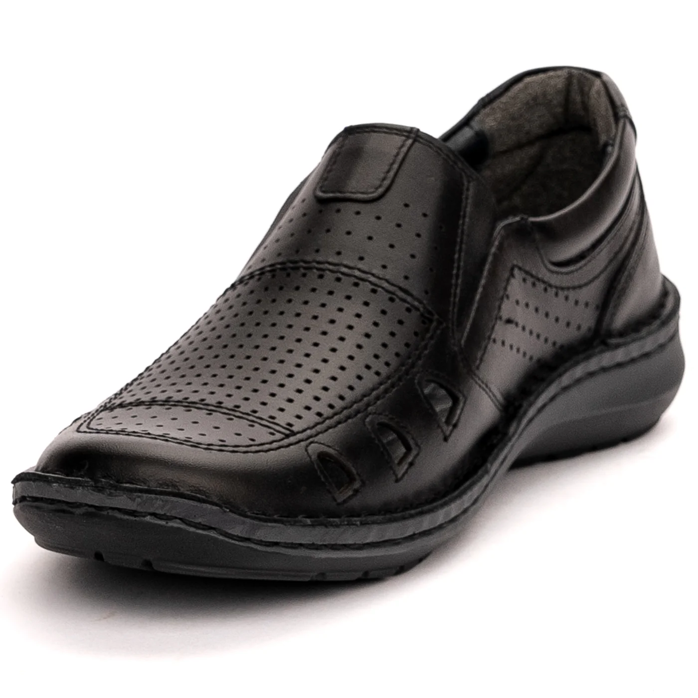 Pantofi perforati barbati din piele naturala neagra 7508 - Image 3