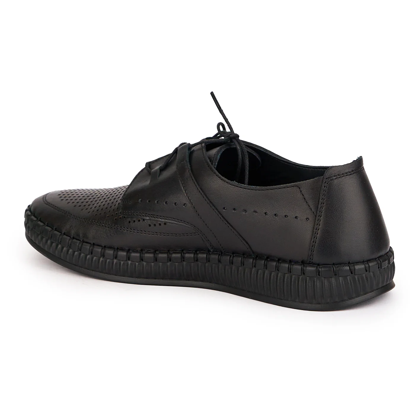 Pantofi perforati barbati din piele naturala neagra 7755 - Image 2