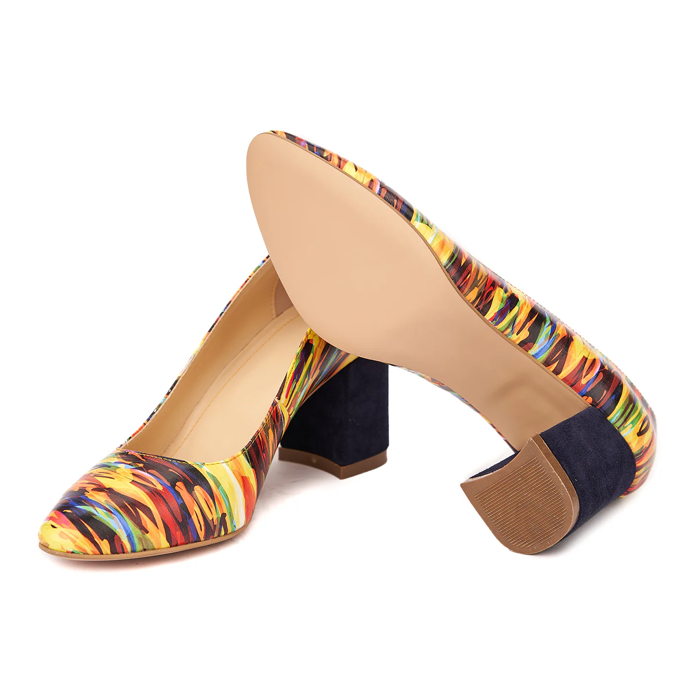 Pantofi Piele Dama Toc Gros 6 Cm Multicolor 4445 - Image 3
