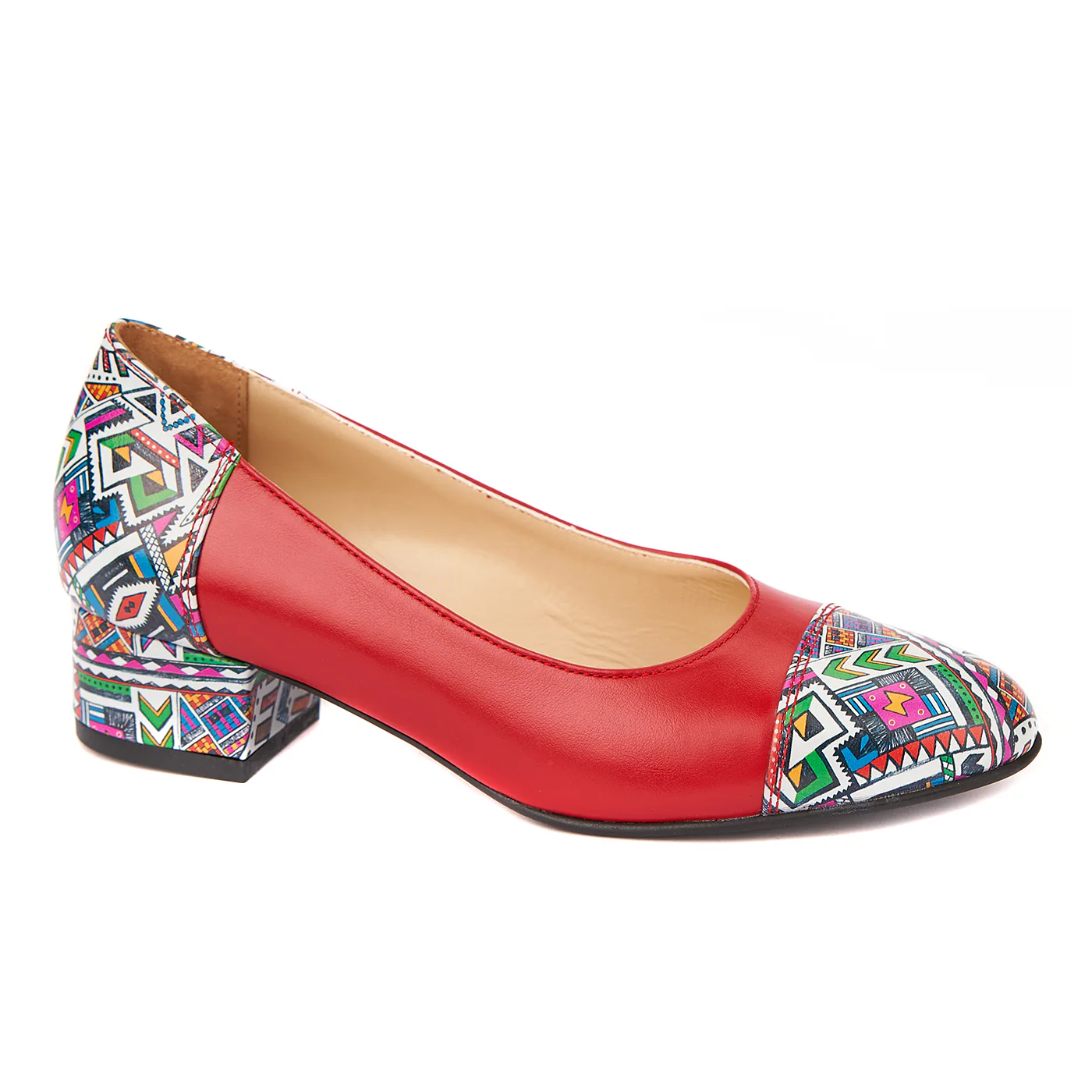 Pantofi rosii cu toc mic din piele naturala 4492