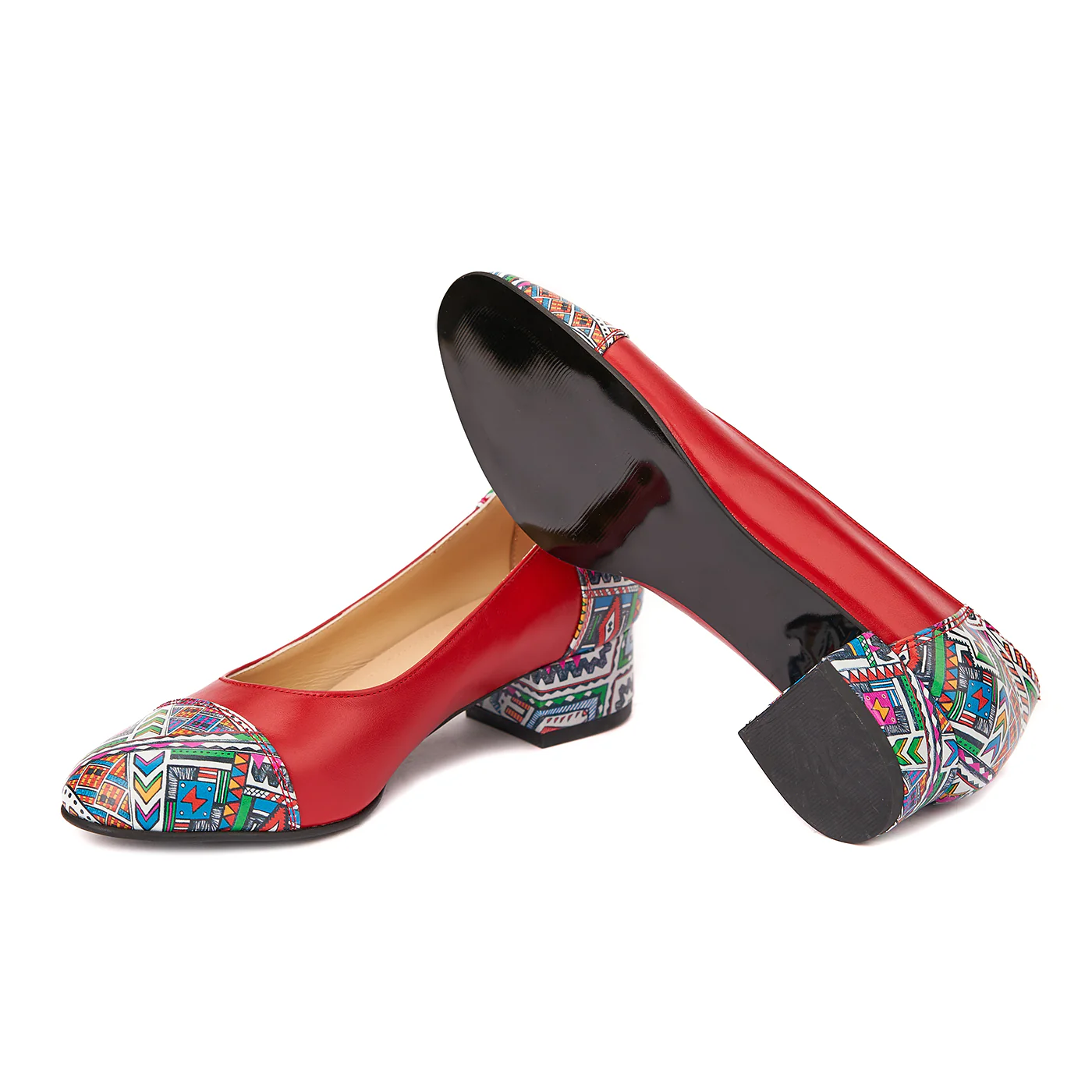 Pantofi rosii cu toc mic din piele naturala 4492 - Image 3