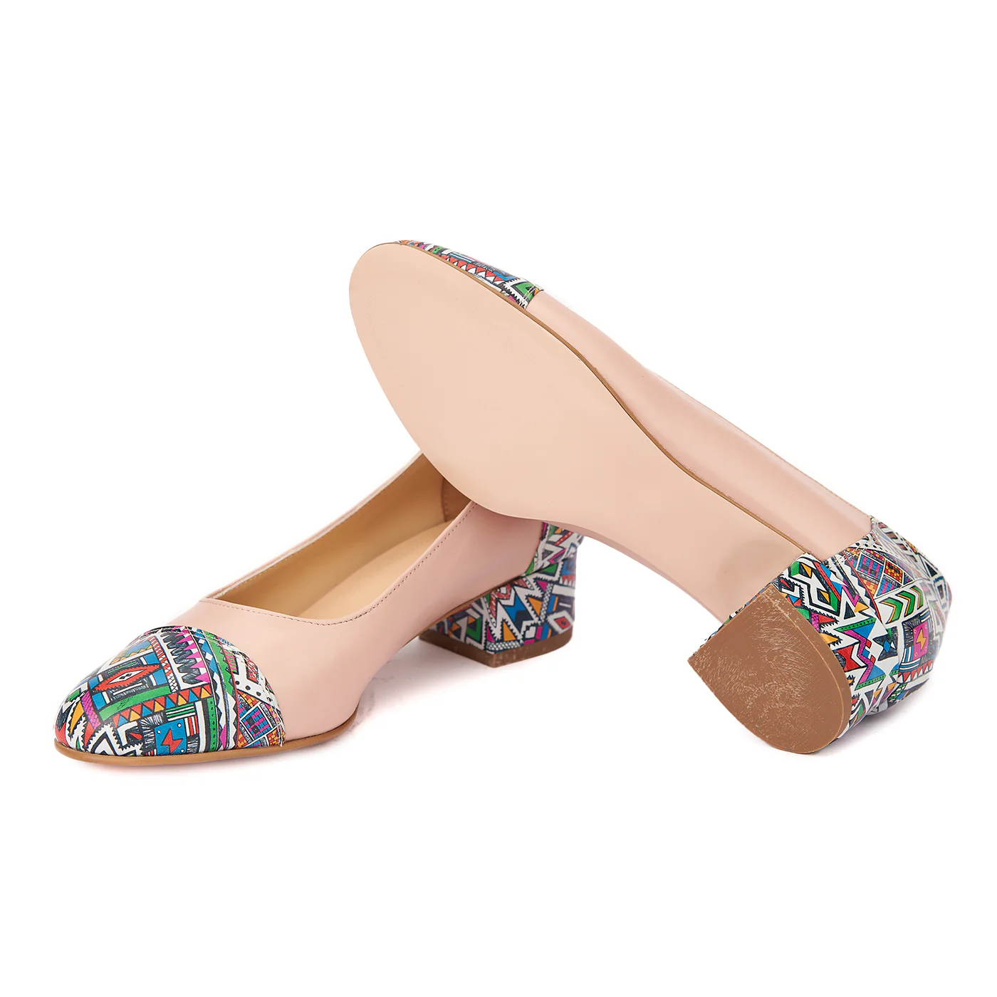 Pantofi bej cu toc mic din piele naturala 4494 - Image 3