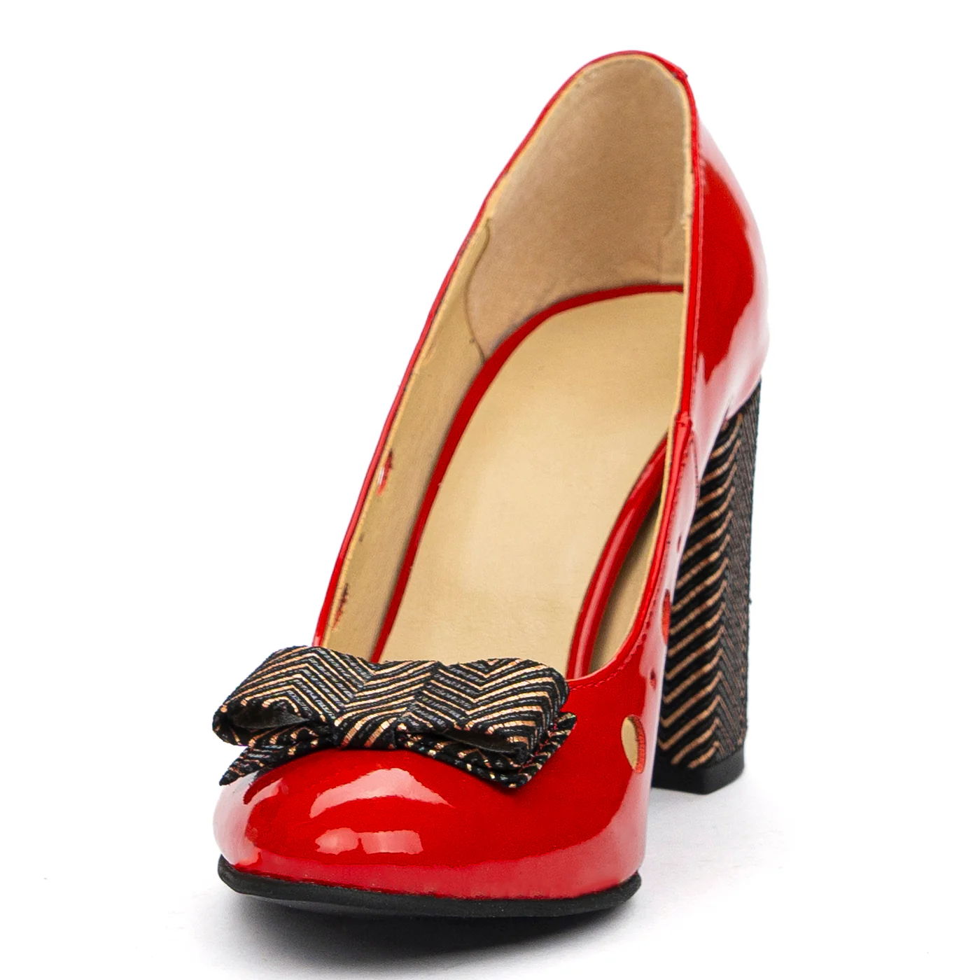 Pantofi Rosii Toc Gros 9 Cm Eleganti din Piele Naturala 4855 - Image 4