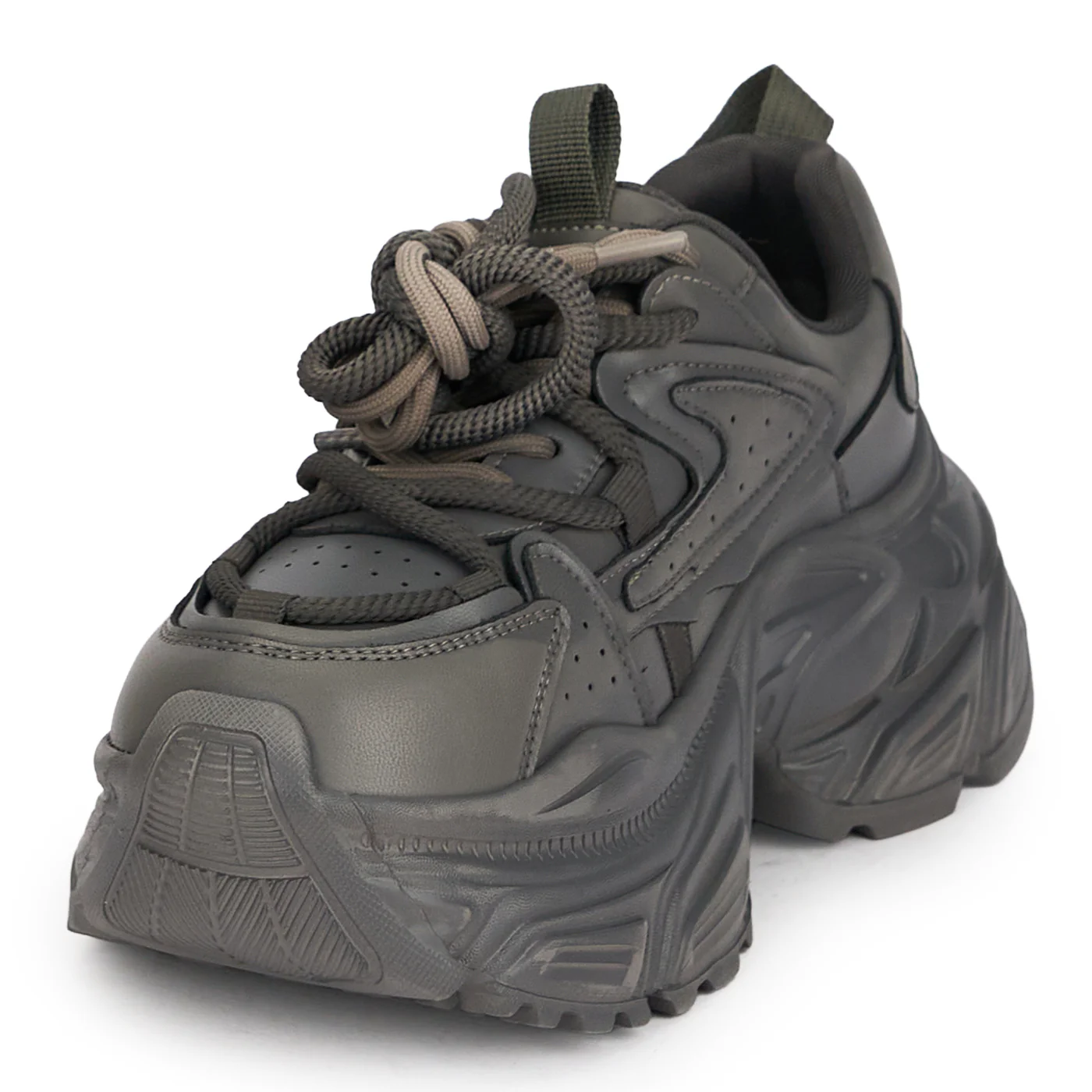 Pantofi sport dama din piele naturala gri cu talpa inalta 6 cm 19288 - Image 3