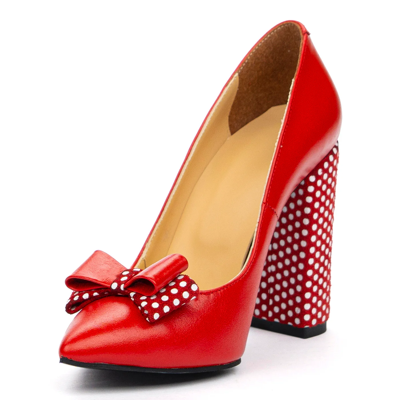 Pantofi Stiletto Rosii Toc Gros 10 Cm din Piele Naturala 4094 - Image 4