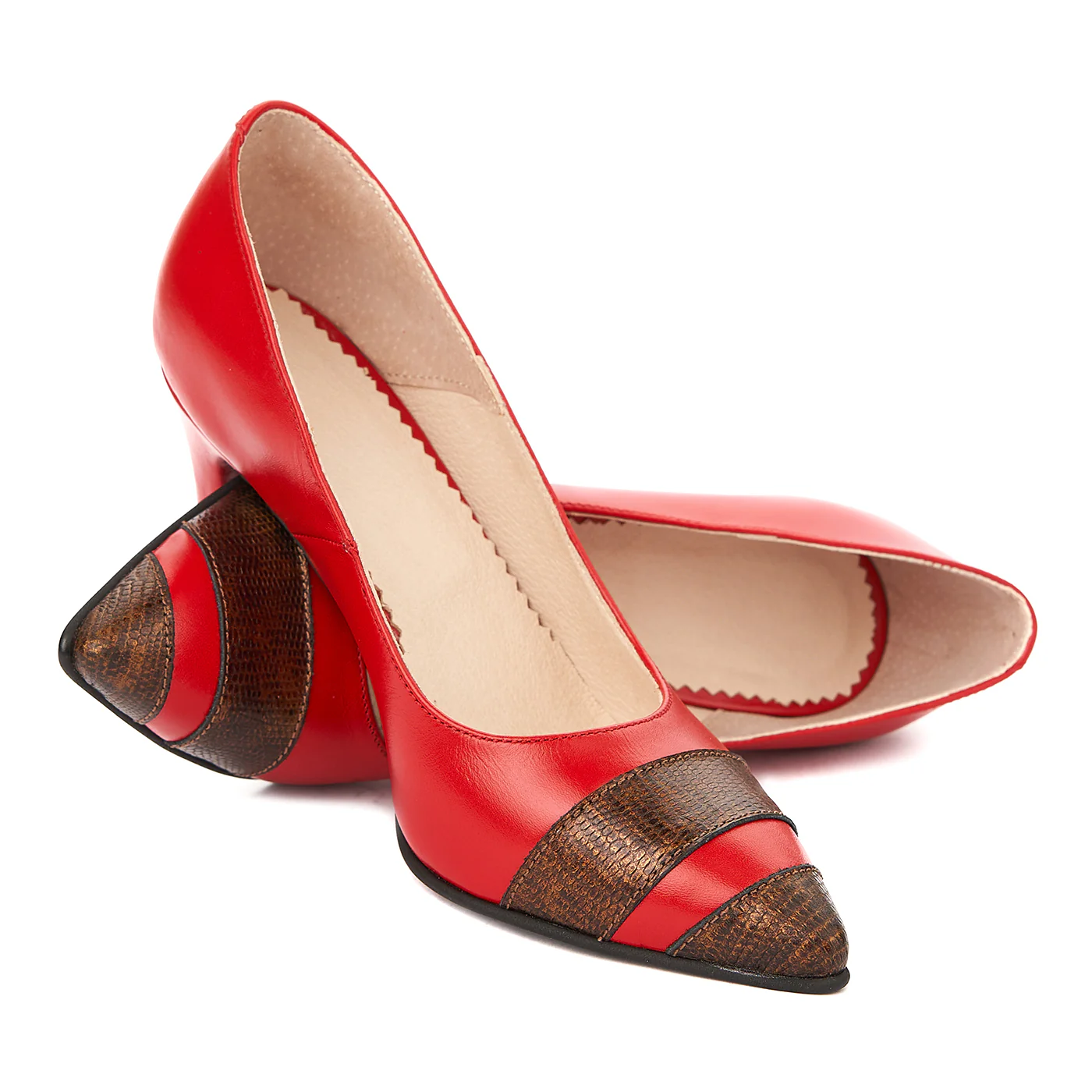 Pantofi toc subtire din piele naturala rosie 4296 - Image 4