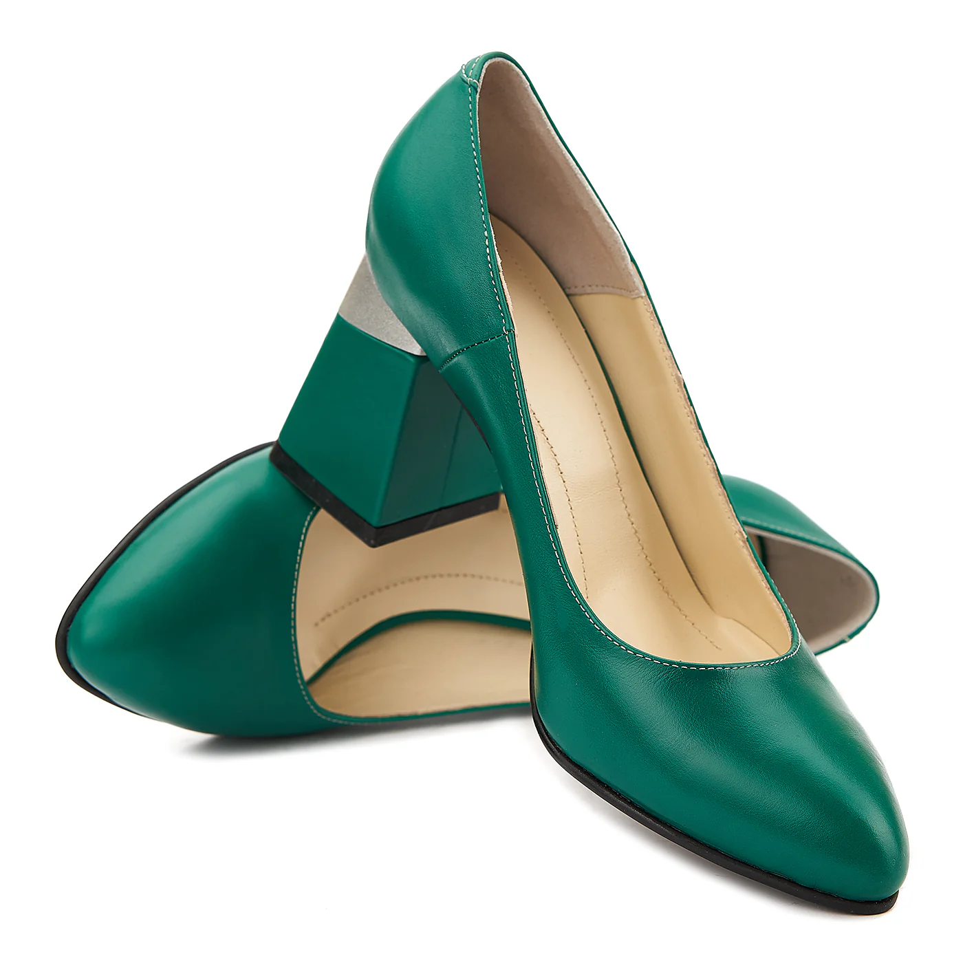 Pantofi Verzi cu Toc Gros 8 Cm din Piele Naturala  4072 - Image 4