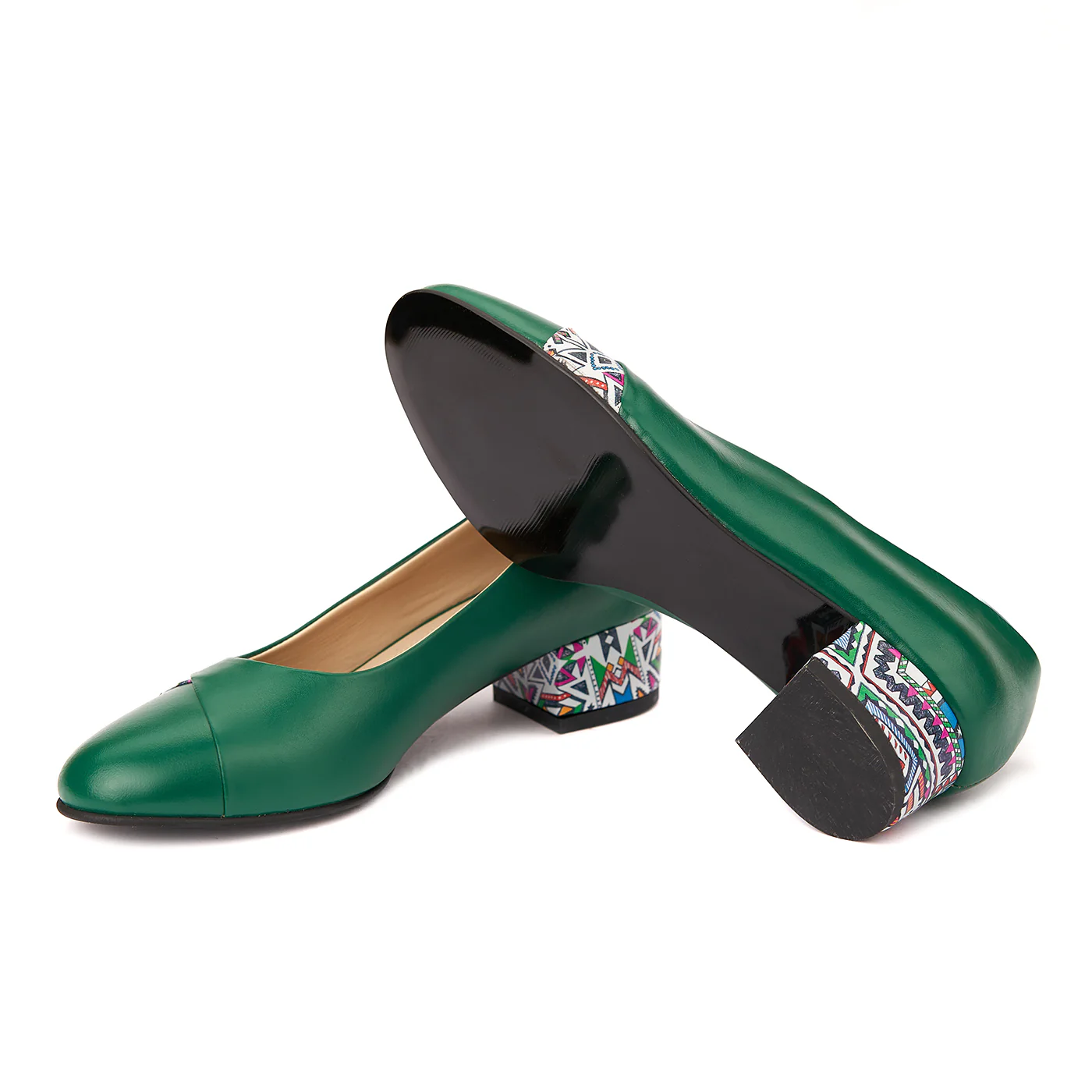 Pantofi verzi cu toc mic din piele naturala 4489 - Image 3