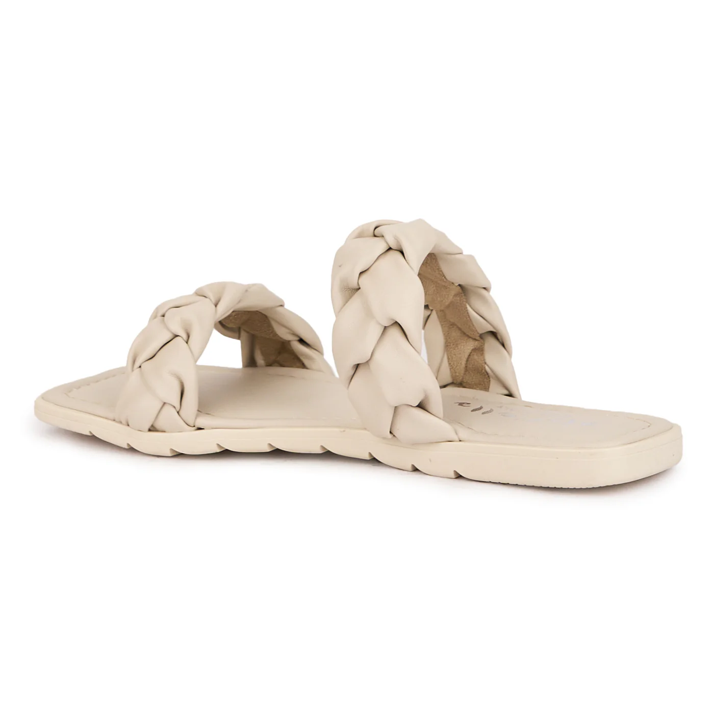 Papuc dama din piele naturala alb-murdar cu talpa joasa 16604 - Image 2