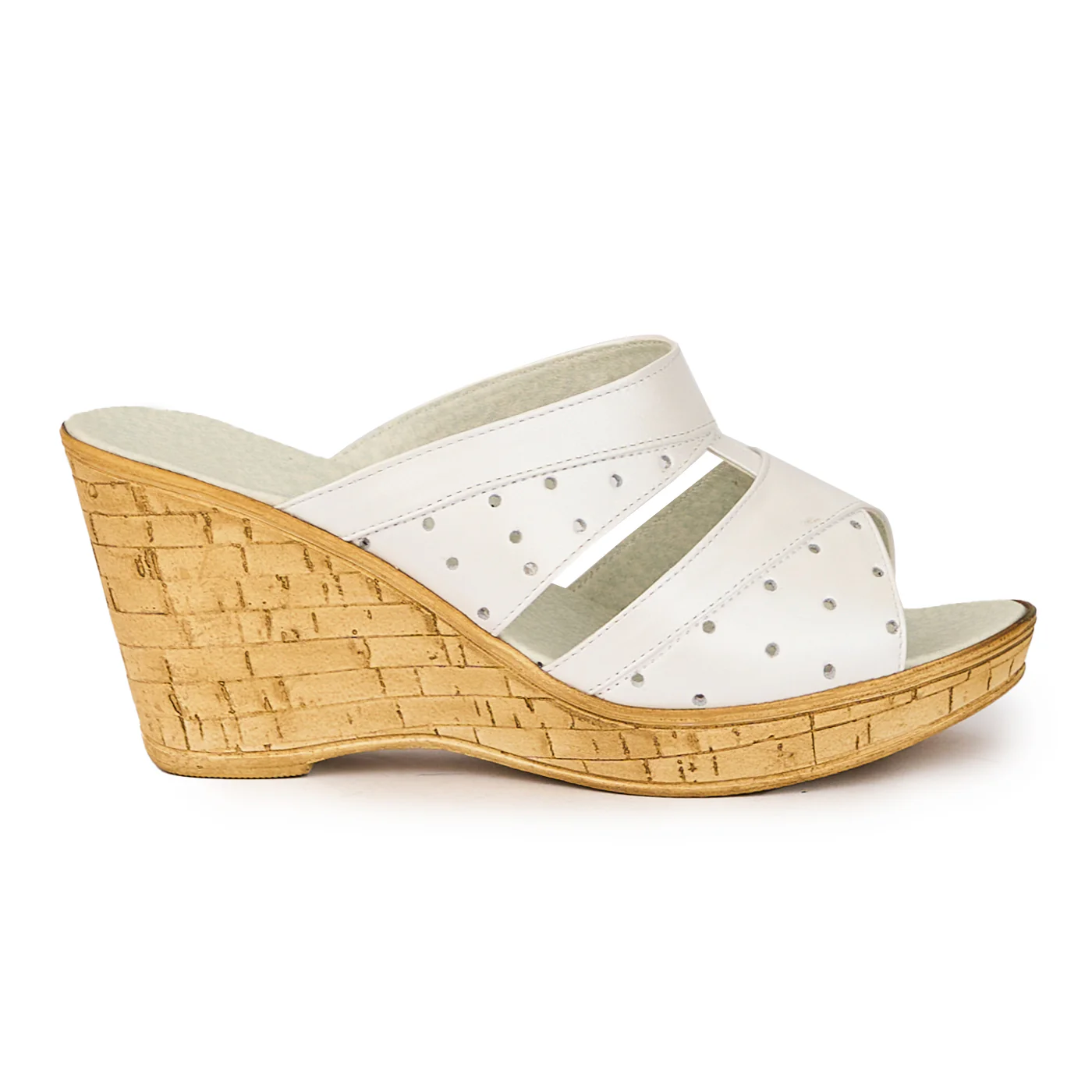 Papuc dama din piele naturala alb-sidefat cu platforma 8.5 cm 16178