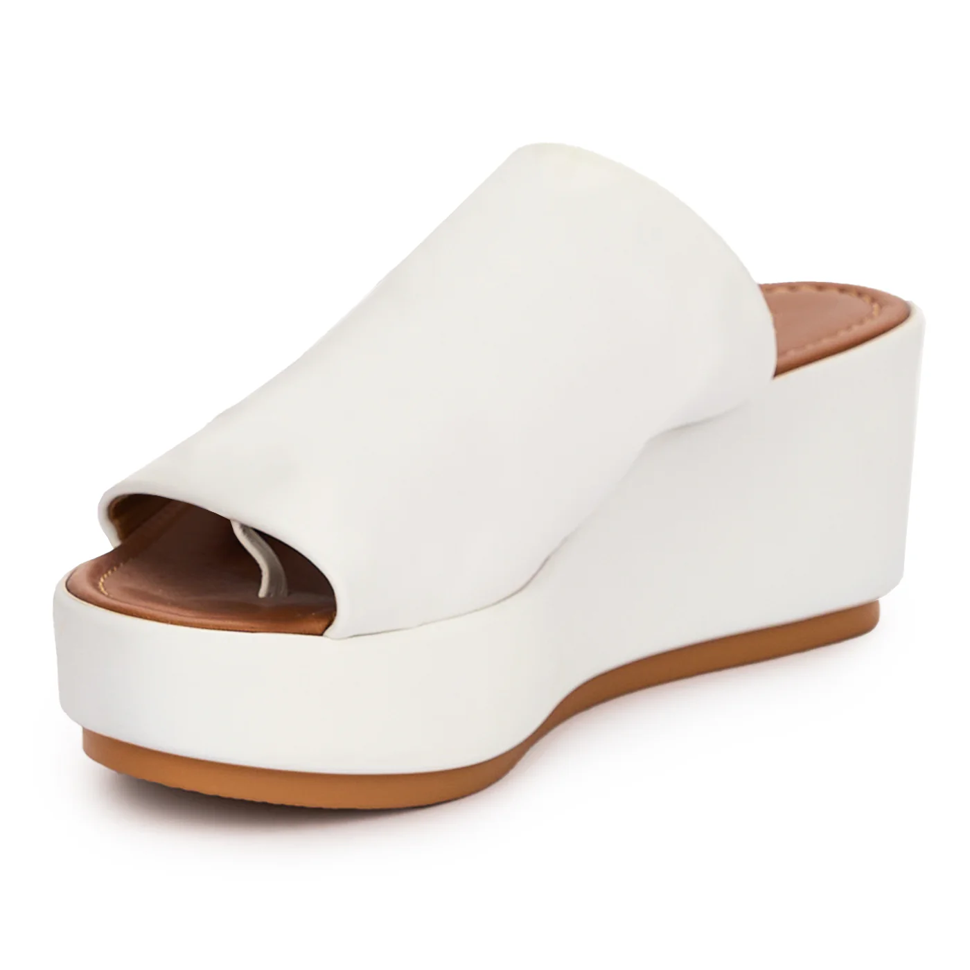 Papuc dama din piele naturala alba cu talpa inalta 13754 - Image 3
