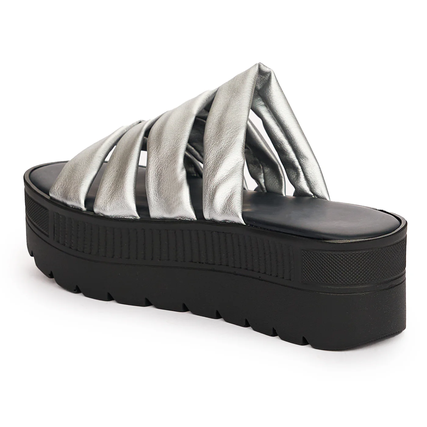 Papuc dama din piele naturala argintie cu talpa inalta 13726 - Image 2