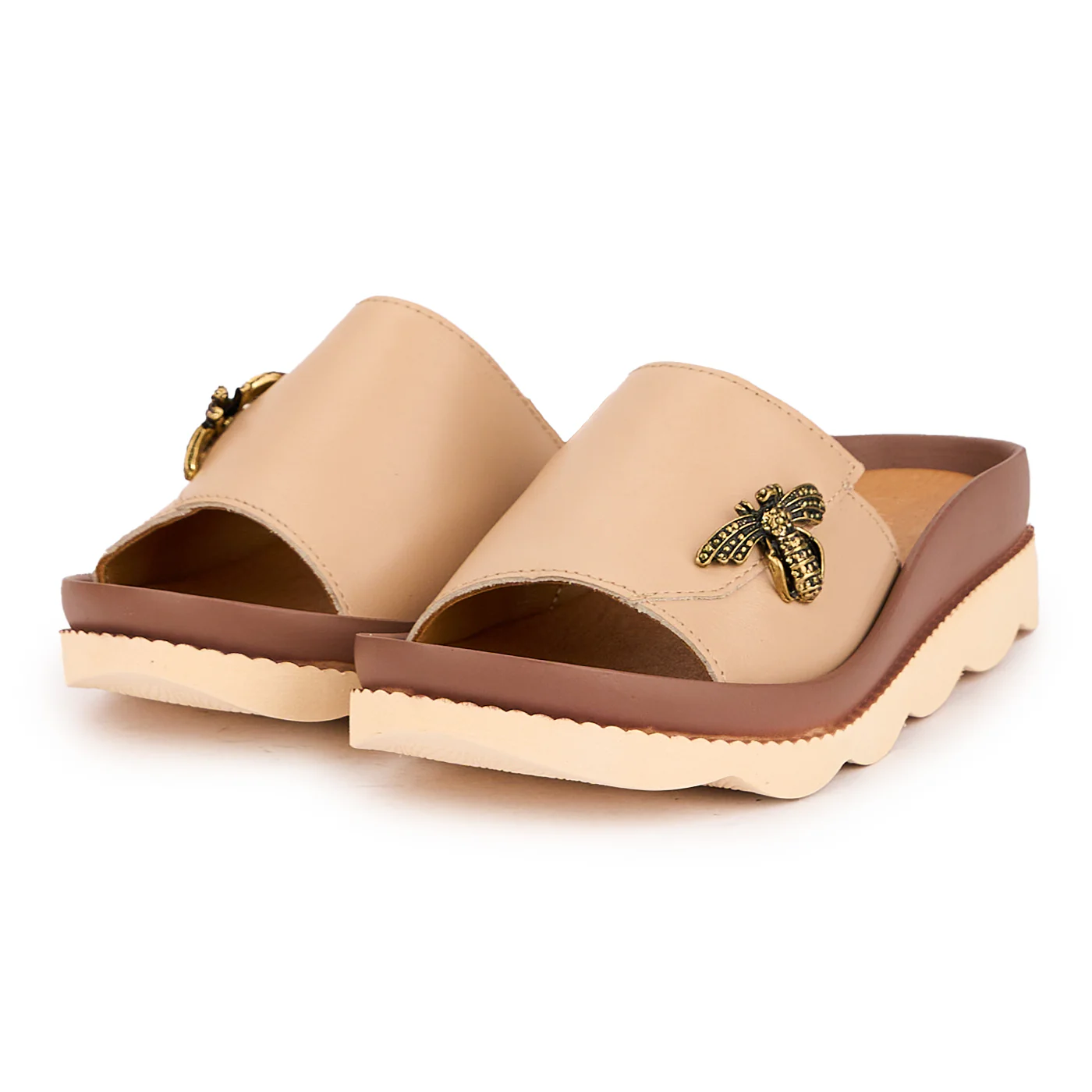 Papuc dama din piele naturala bej-fard cu accesoriu 16554 - Image 3
