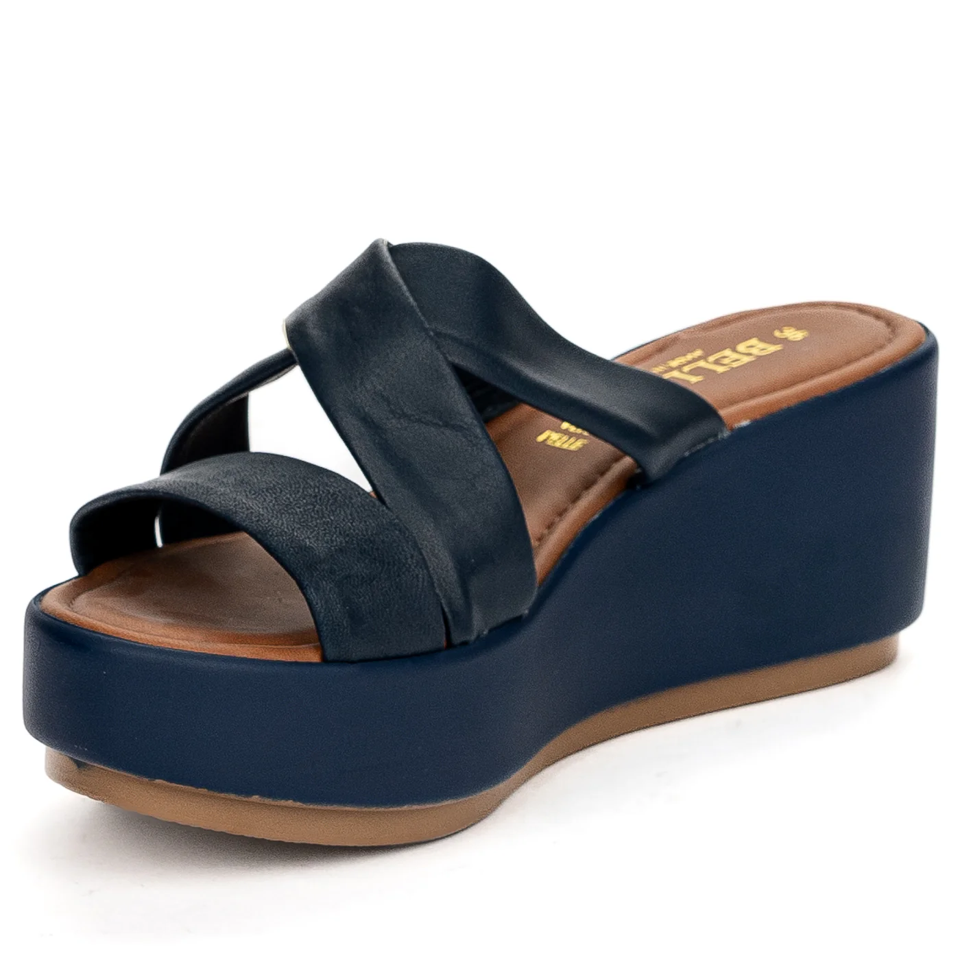 Papuc dama din piele naturala bleumarin cu talpa inalta 13730 - Image 3