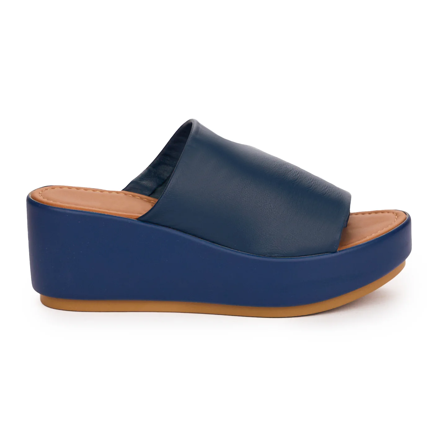 Papuc dama din piele naturala bleumarin cu talpa inalta 13755