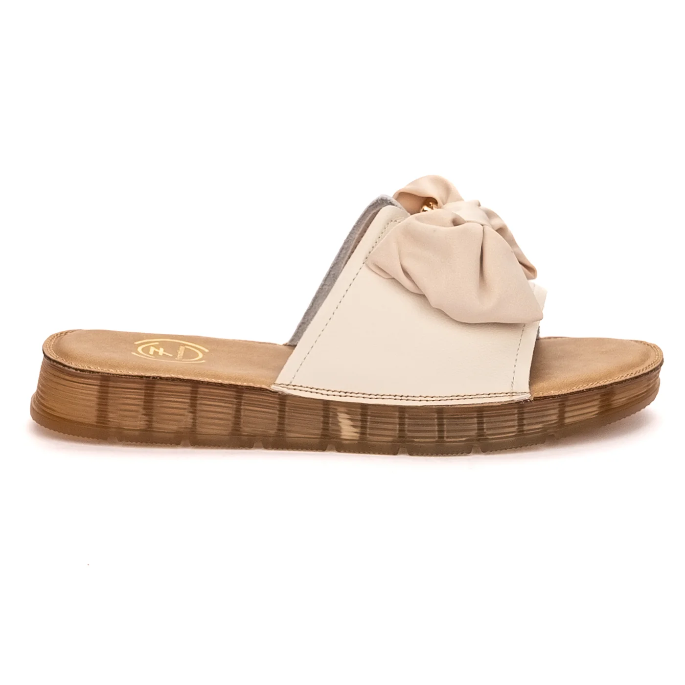 Papuc dama din piele naturala crem 13350