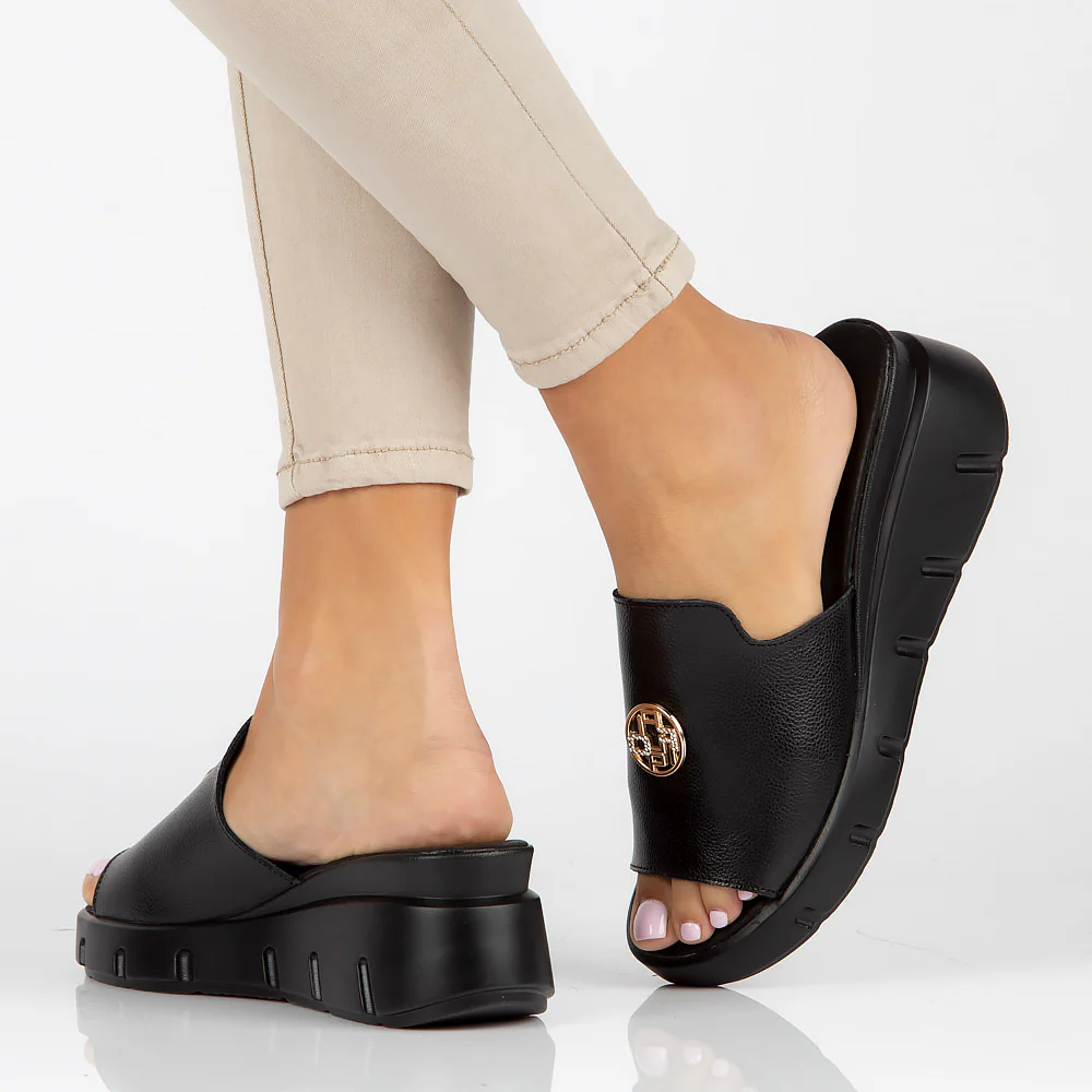 Papuc dama din piele naturala neagra cu platforma 13308 - Image 4