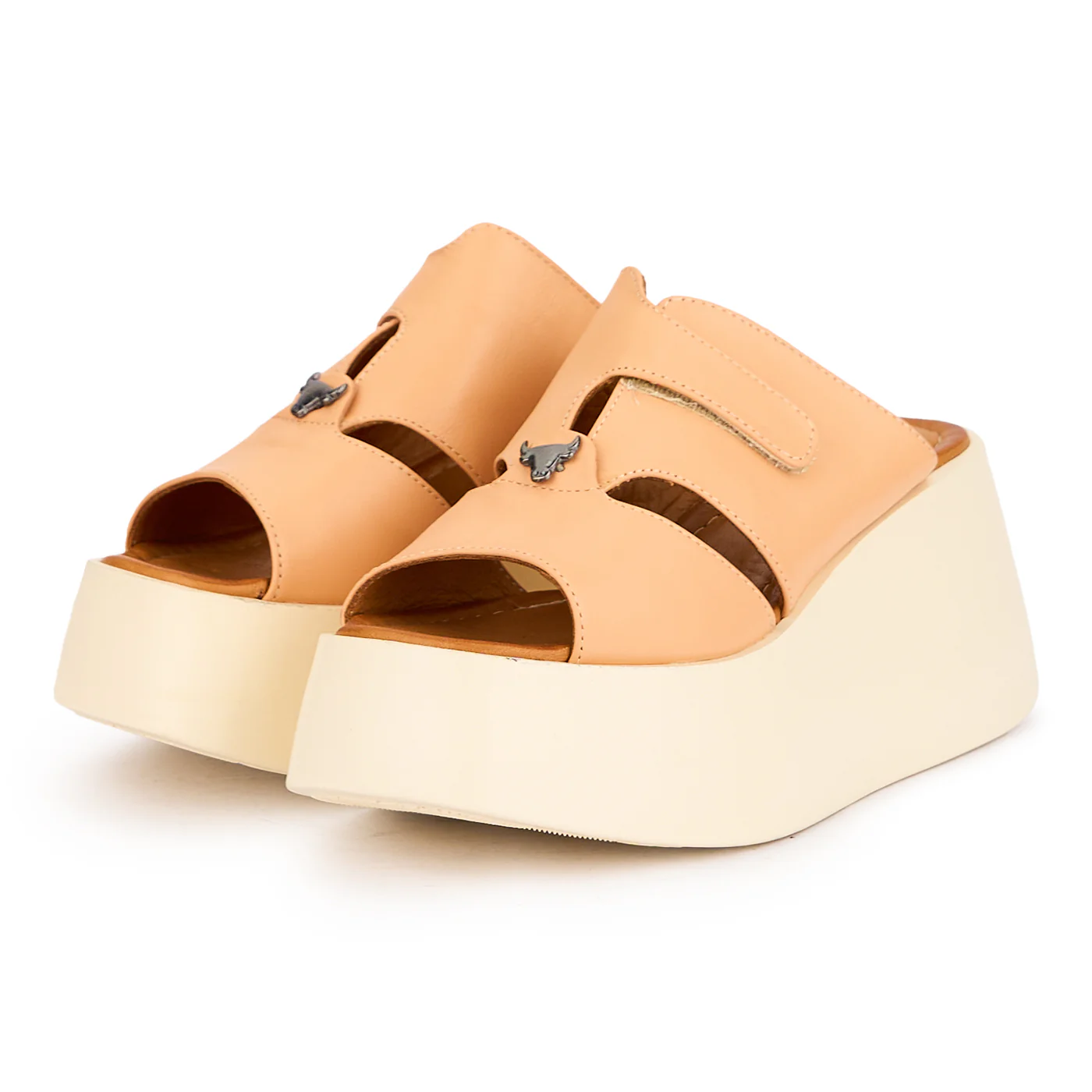 Papuc dama din piele naturala portocaliu-persica cu talpa inalta 7.5 cm 16322 - Image 3