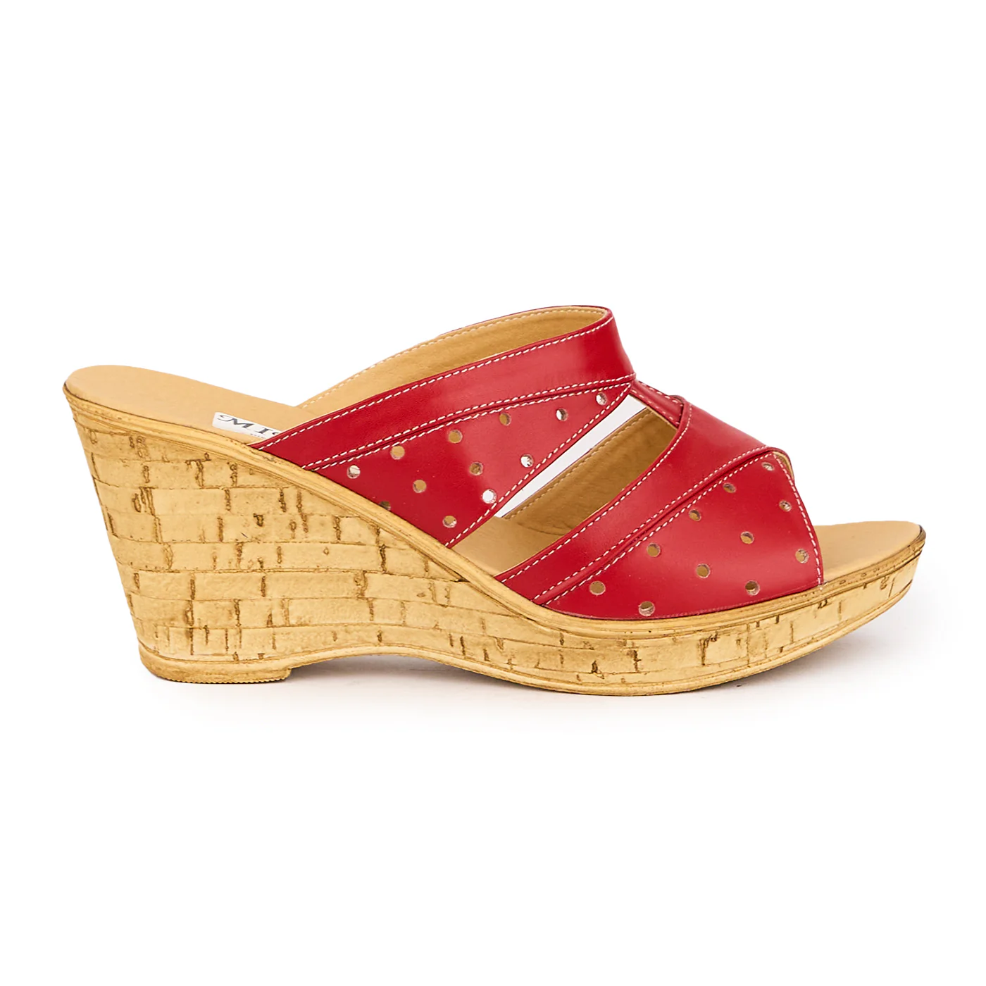 Papuc dama din piele naturala rosie cu platforma 8.5 cm 16545