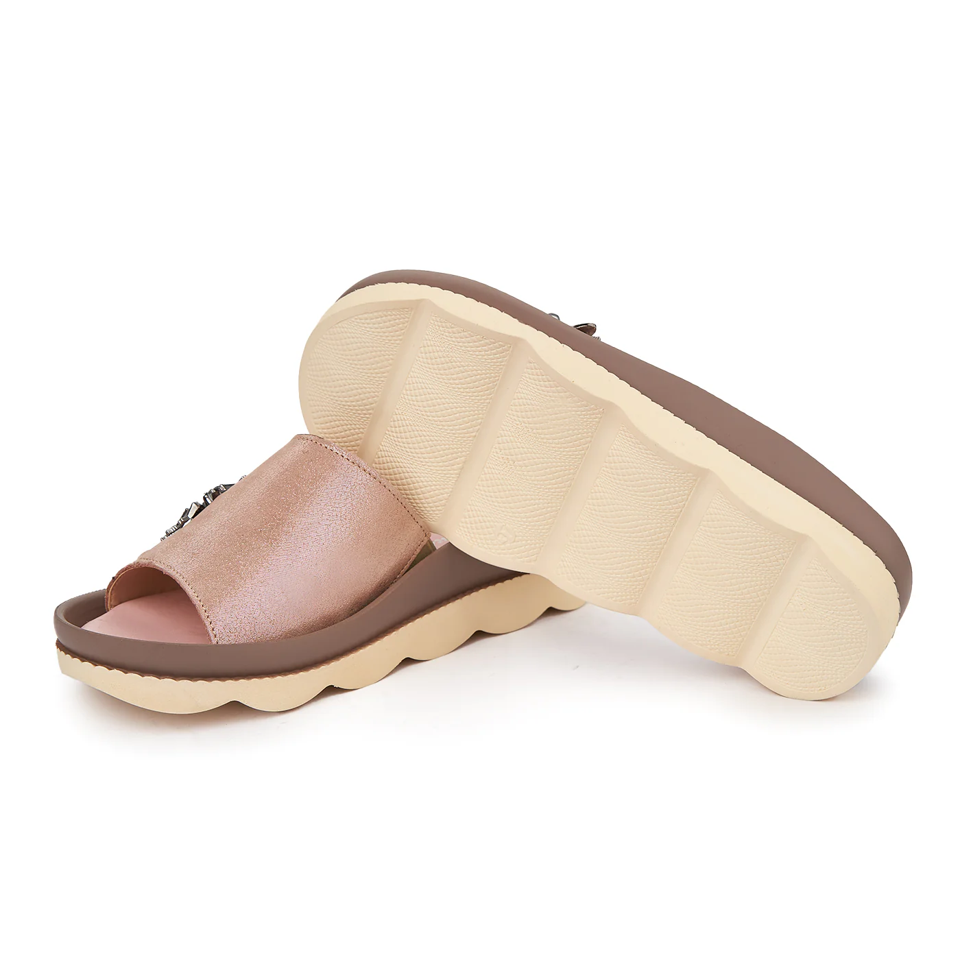Papuci dama casual din piele naturala bej 2456 - Image 3