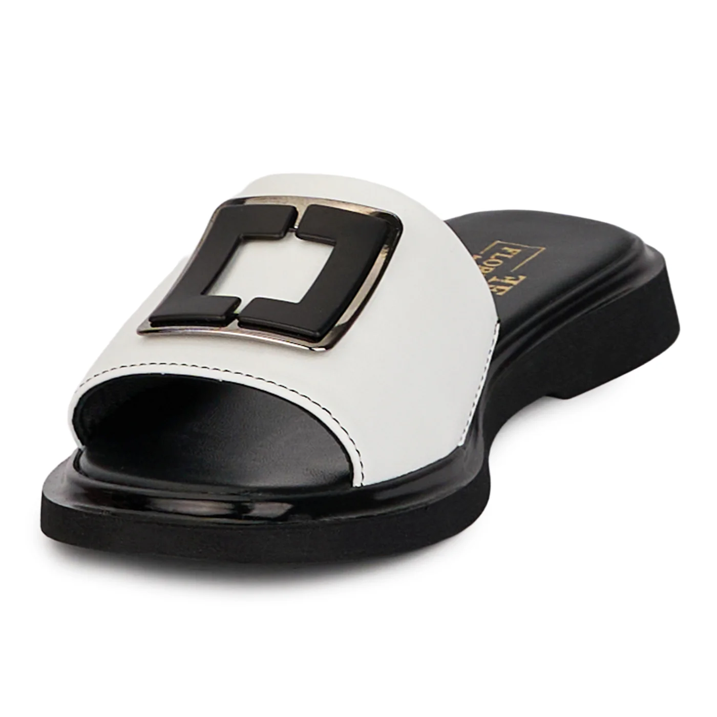 Papuci dama din piele naturala alba cu accesoriu 18400 - Image 3