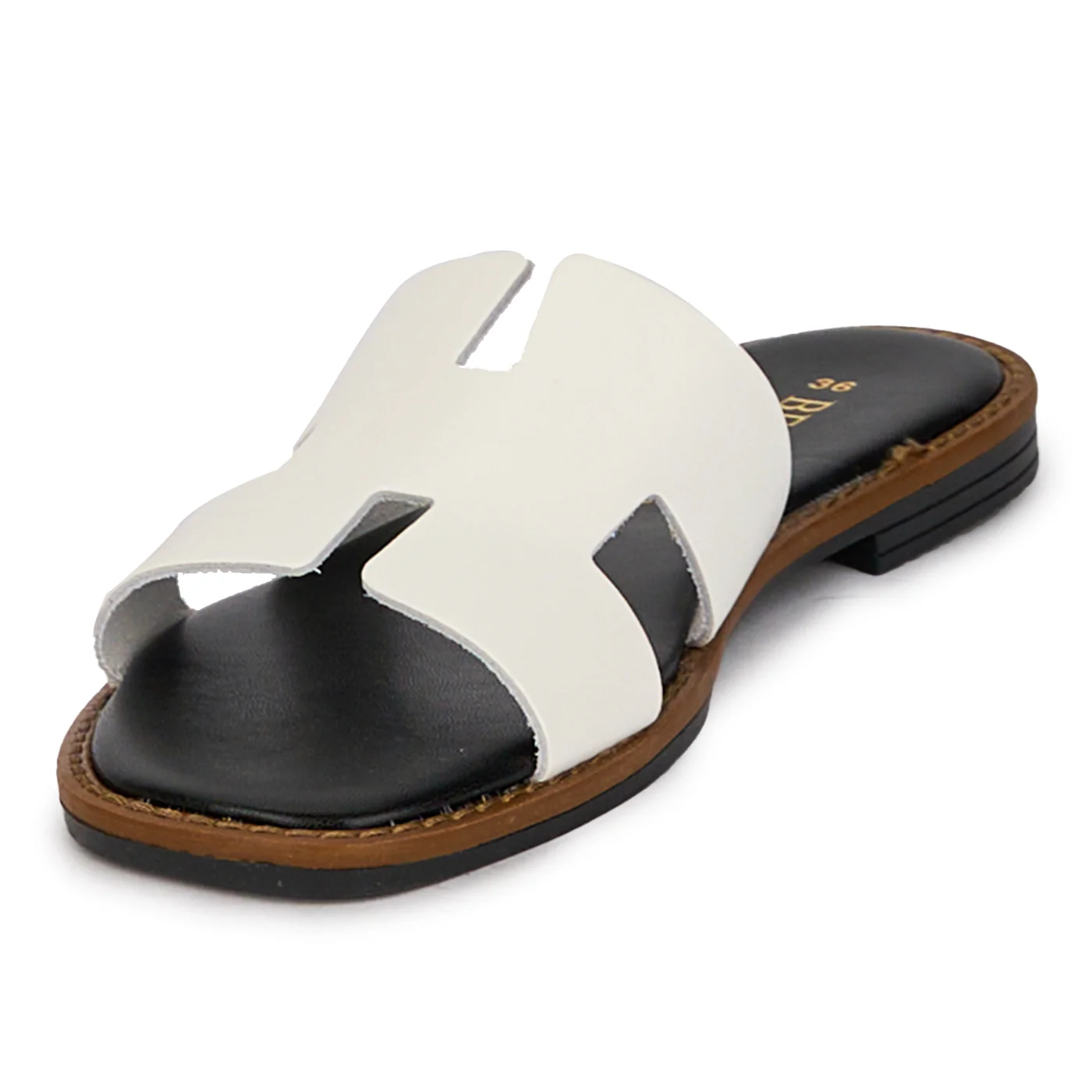 Papuci dama din piele naturala alba cu talpa joasa 18313 - Image 4