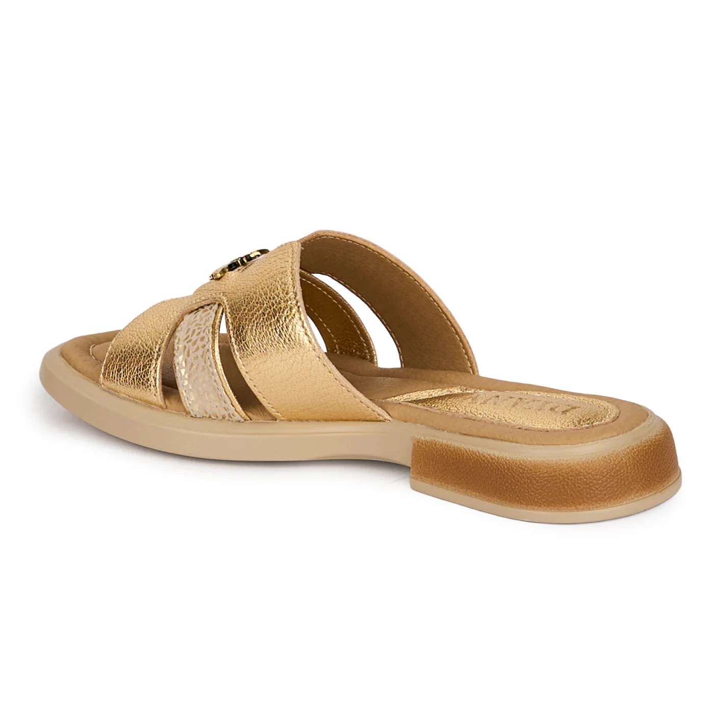 Papuci dama din piele naturala aurie cu accesoriu 18395 - Image 2