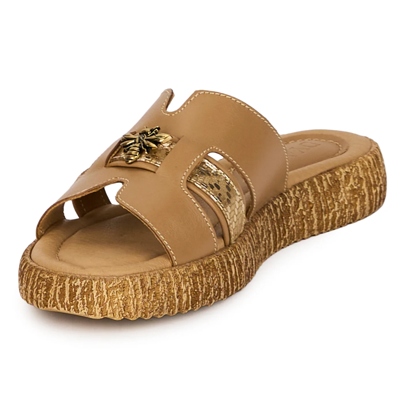 Papuci dama din piele naturala bej cu accesoriu 18338 - Image 3