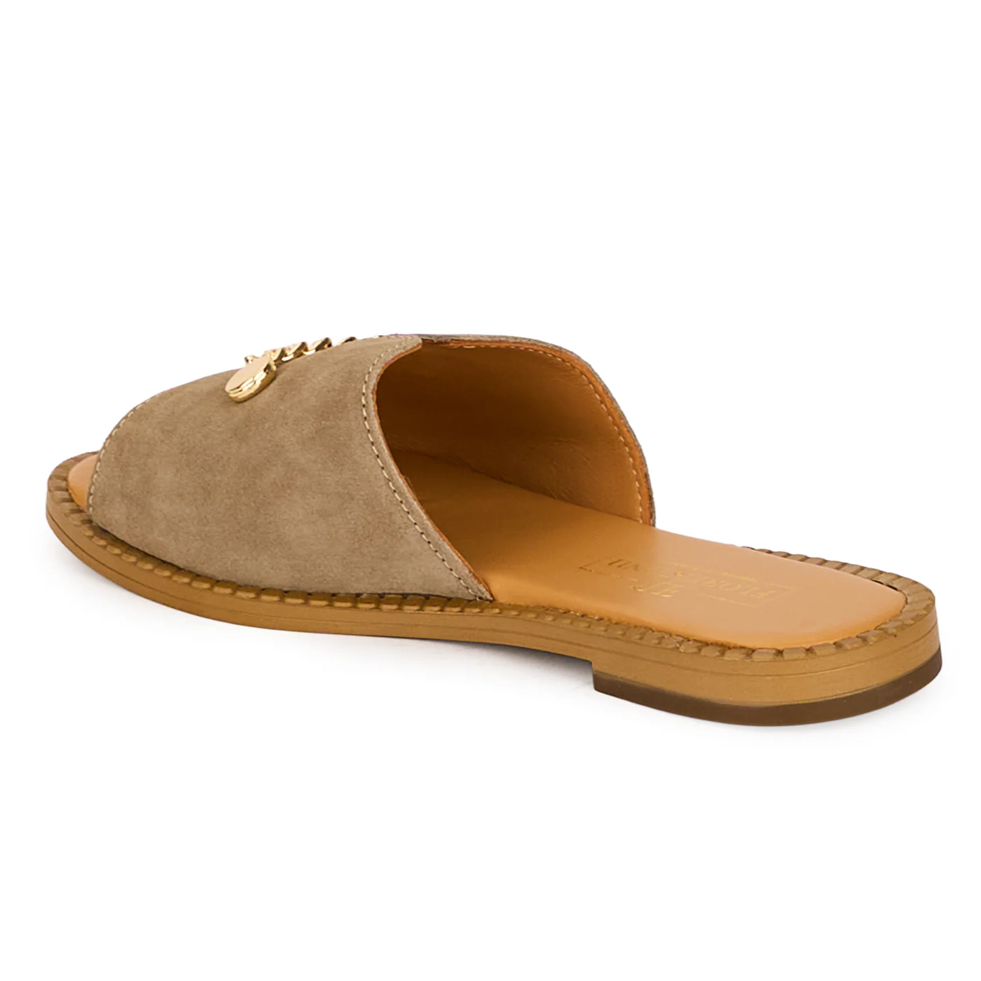 Papuci dama din piele naturala bej cu accesoriu metalic 18452 - Image 2